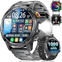 Men's Smart Watch 1.75 Inches Large Screen/1000 mAh Battery, Smartwatch with Torch/130+ Sports Modes, IP68 Waterproof Fitness Tracker with Heart Rate Monitor/Sleep Monitor for Android iOS, Metal