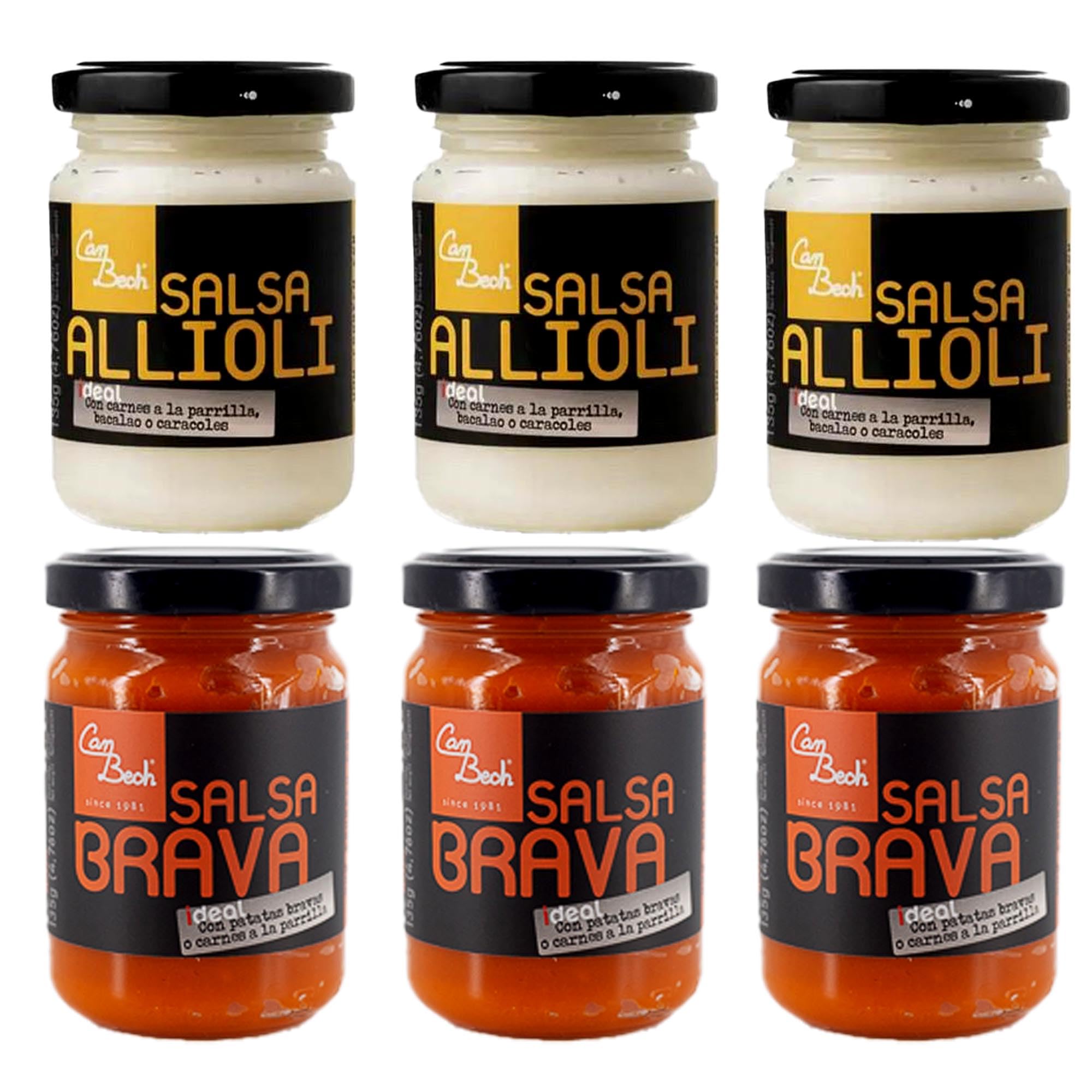 Salsa Brava Spicy Tomato Sauce & Alioli Garlic Sauce Pack of 6 jars 130g | (3x Alioli & 3x Salsa Brava)