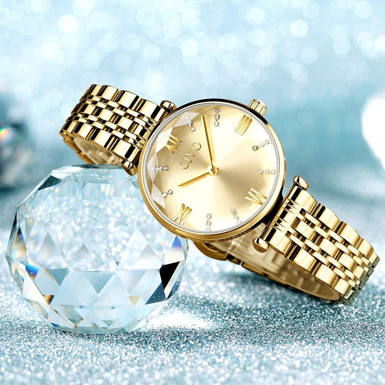 CIVO Womens Watch Stainless Steel Waterproof Analog Quartz Wrist Watch Fashion Elegant Designer Unique Two Hands with Diamond Time Scale Dial - Image 4