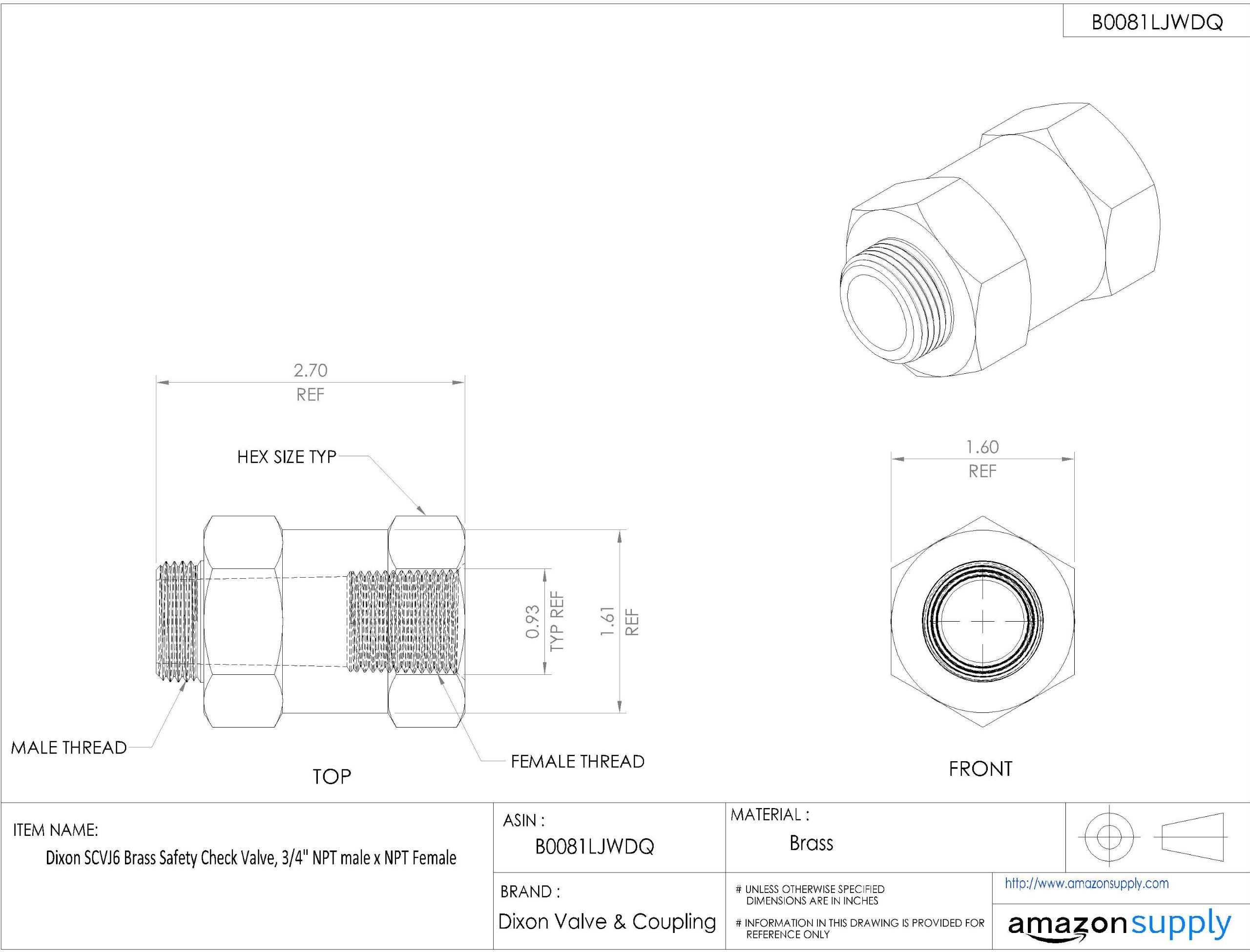 Válvula de seguridad de latón Dixon, 3/4", 1