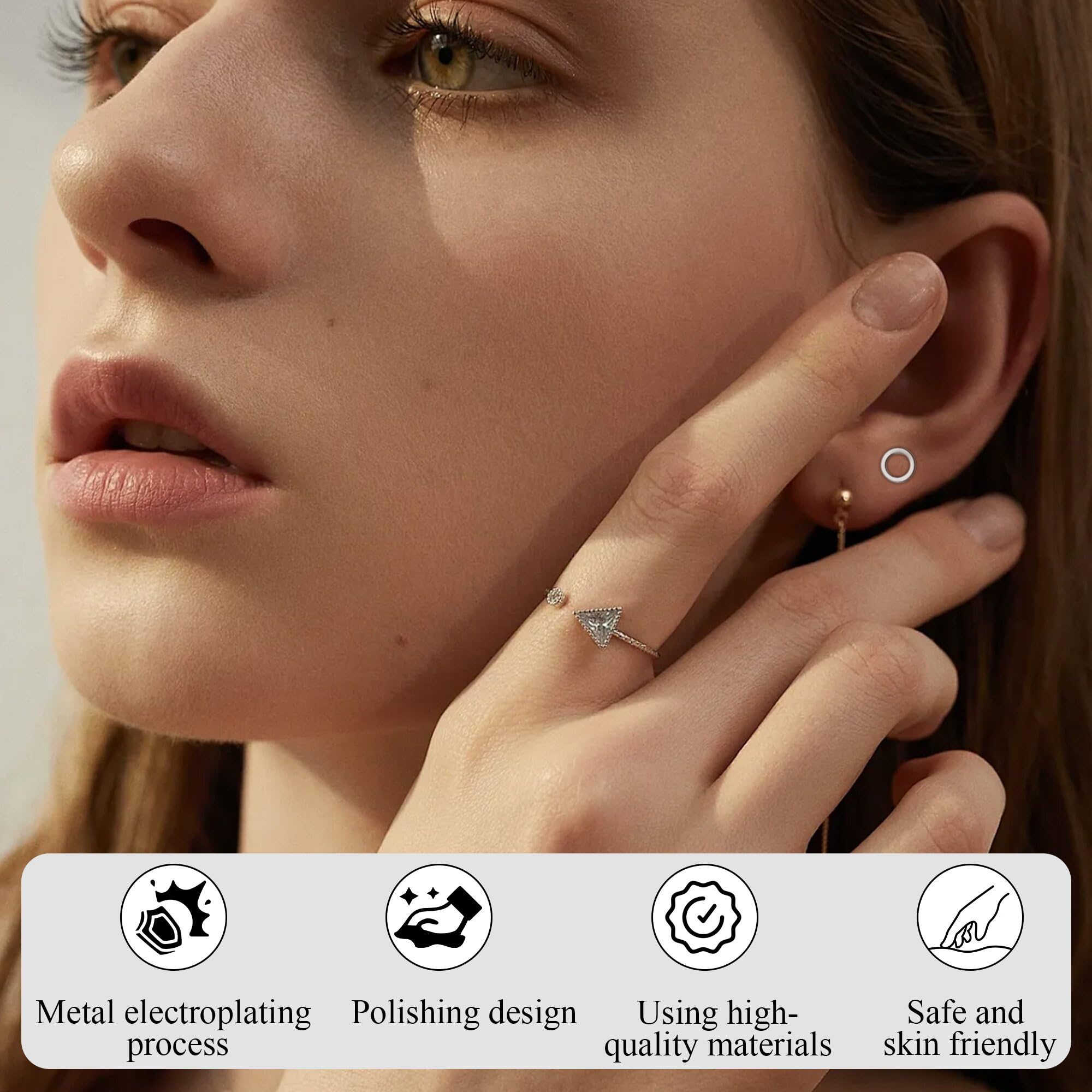 FACOKO Orecchini a lobo da donna in titanio con fondo piatto ipoallergenici, adatti a uomo e donna 5 mm rotondi cavi/croce/fulmine