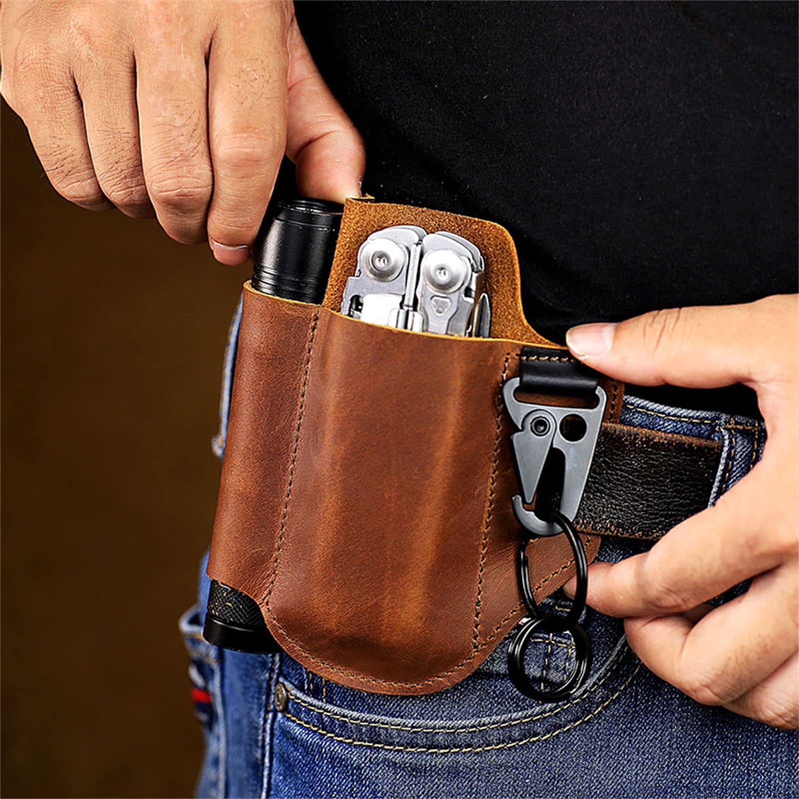 Amazon | ツールベルトホルスター 革張りの鞘 EDCキーホルダー