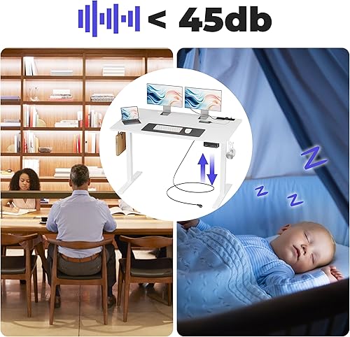 Miniatura 4 de JOISCOPE Escritorio eléctrico de altura ajustable de 55 pulgadas con doble cajón, escritorio para computadora de oficina en casa con estante de