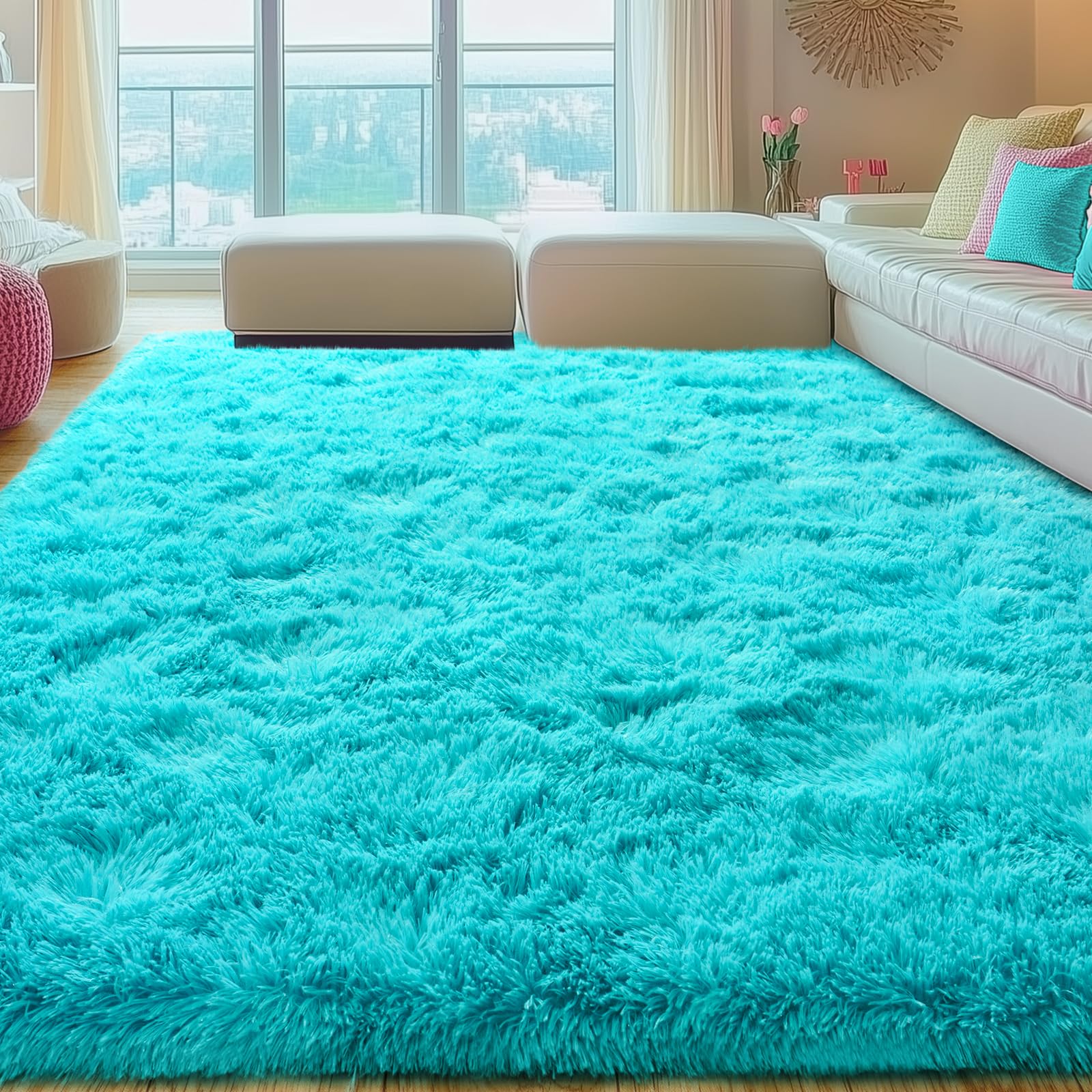 Grand tapis moderne à poils longs Rezutan doux pour salon et chambre