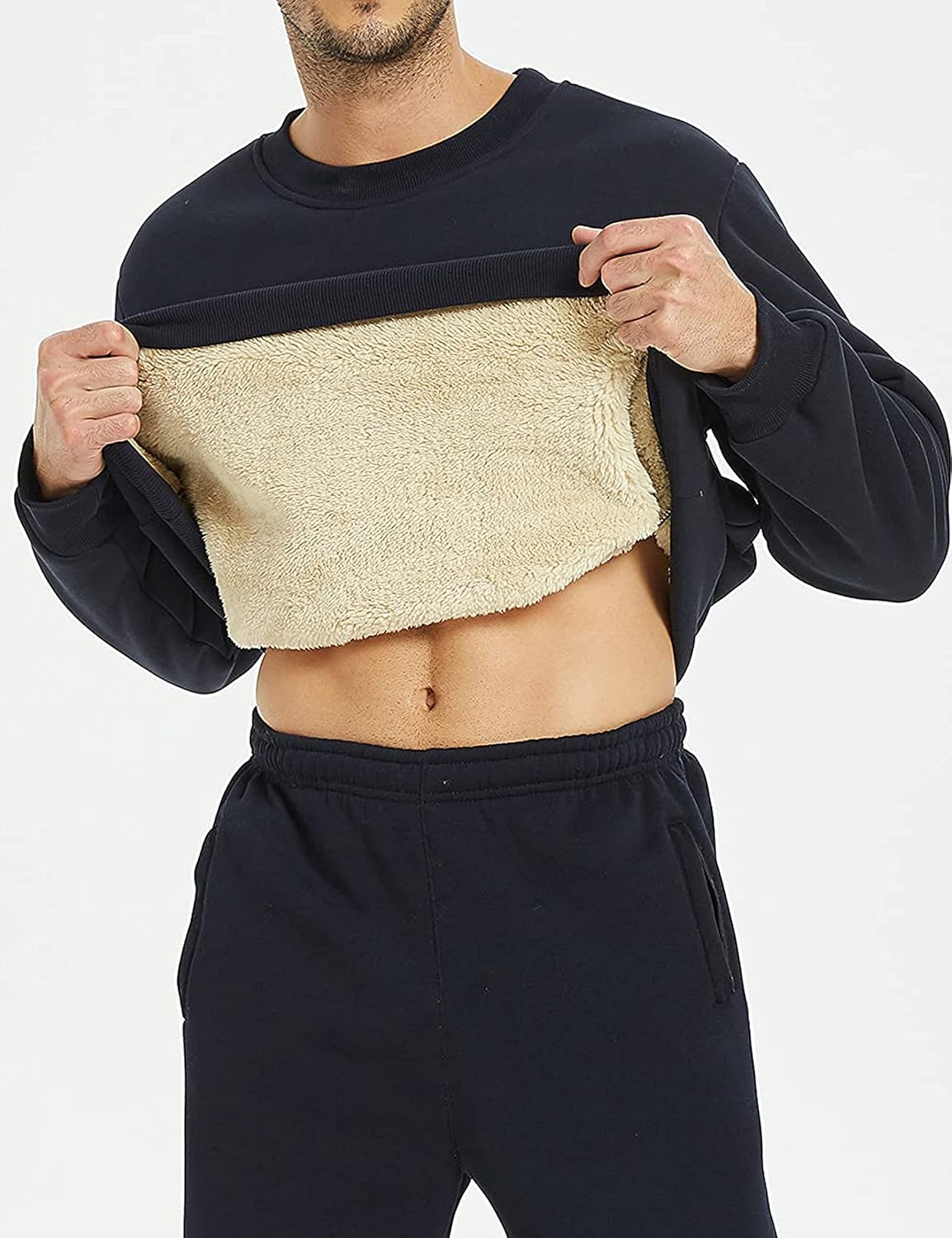 Faleave Men's Sherpa Lined Sweatshirt Fleece Crewneck Winter Thermal Thick Pullover Top - Image 5