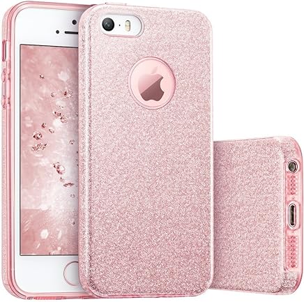 Coovertify Funda Purpurina Brillante Rosa iPhone 5/5S/SE, Carcasa resistente de gel silicona con brillo para Apple iPhone 5 5S SE