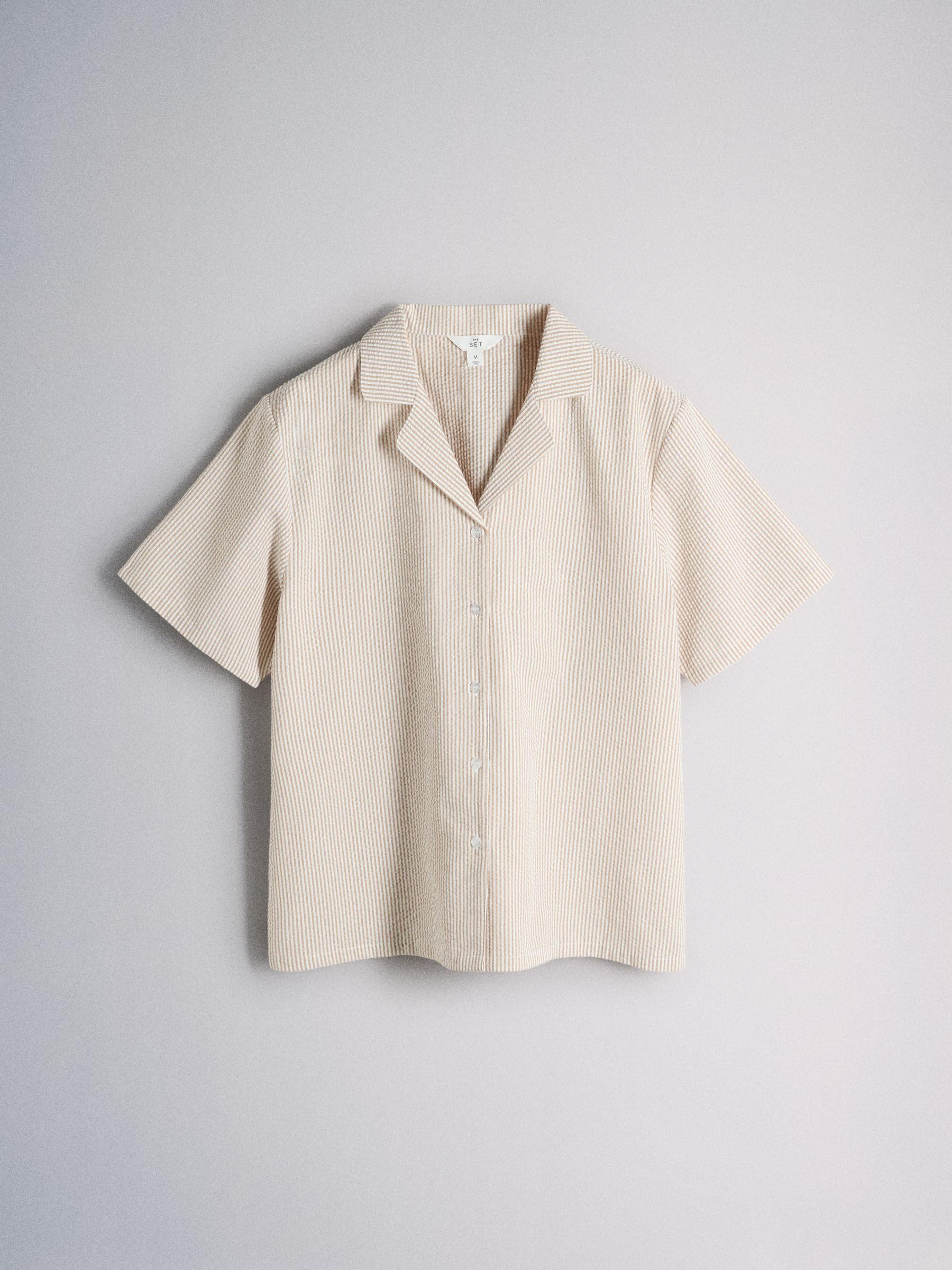THE SET Damen 2er-Pack Seersucker-Pyjama mit Knopfleiste