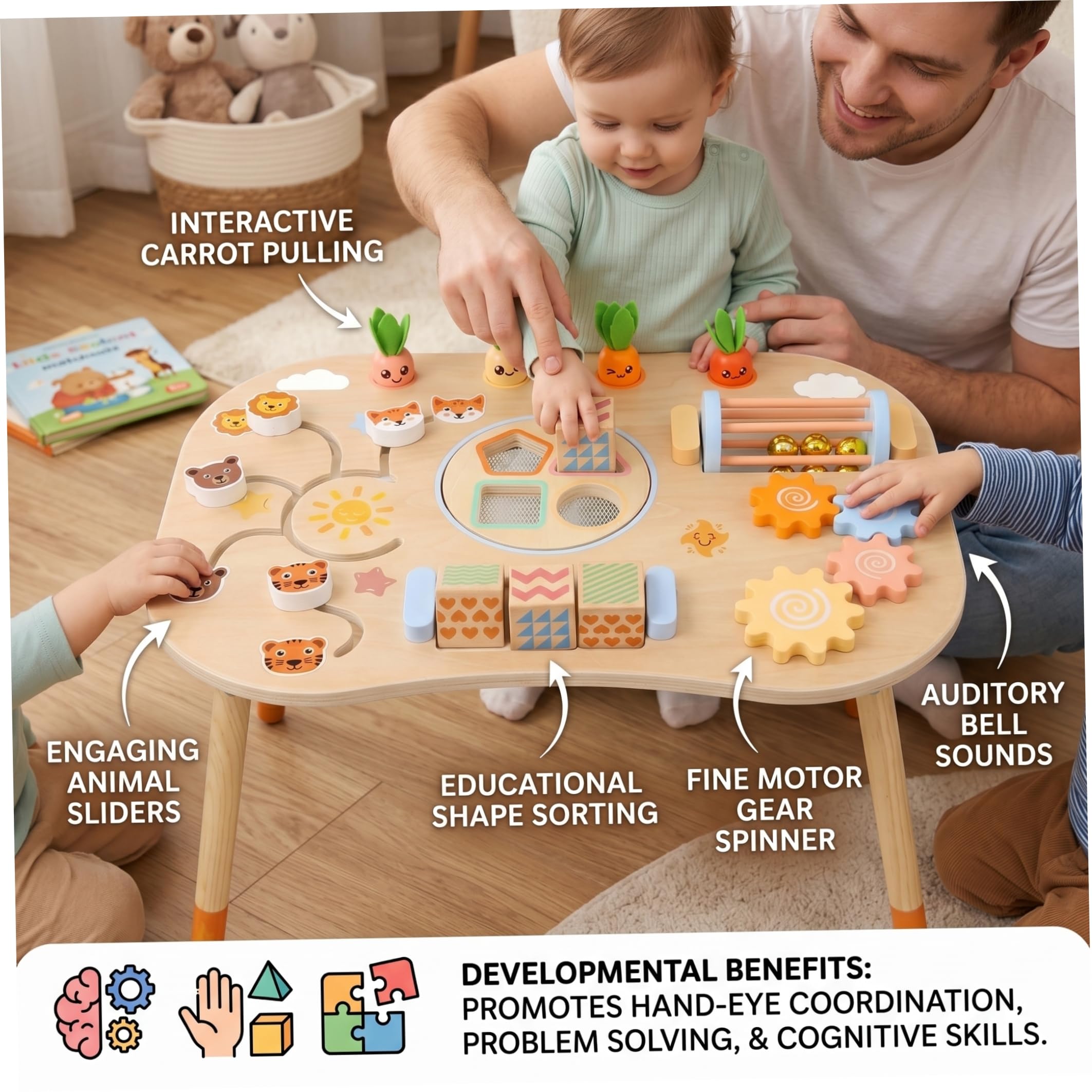 Mesa de Actividades para niños pequeños, Mesa de Actividades para niños pequeños, sensorial Montessori 6 en 1 para de 1 a 3 años, Juguete de Madera para bebés, Amarillo, sensorial, par