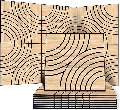 Miniatura 10 de WoveN SounD Paneles de pared acústicos artesanales, 24 x 24 pulgadas, paquete de 8 unidades, chapa de madera tallada a prueba de sonido, Linear