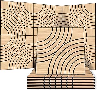 WoveN SounD Artisan Acoustic Wall Panels, 24x24 Inch 8 Pack, Wood Veneer Carved Sound Proof Wall Decor, Self-Adhesive for Home, Studio, Office & Focus Zones, Interlaced Arcs, Natural Oak