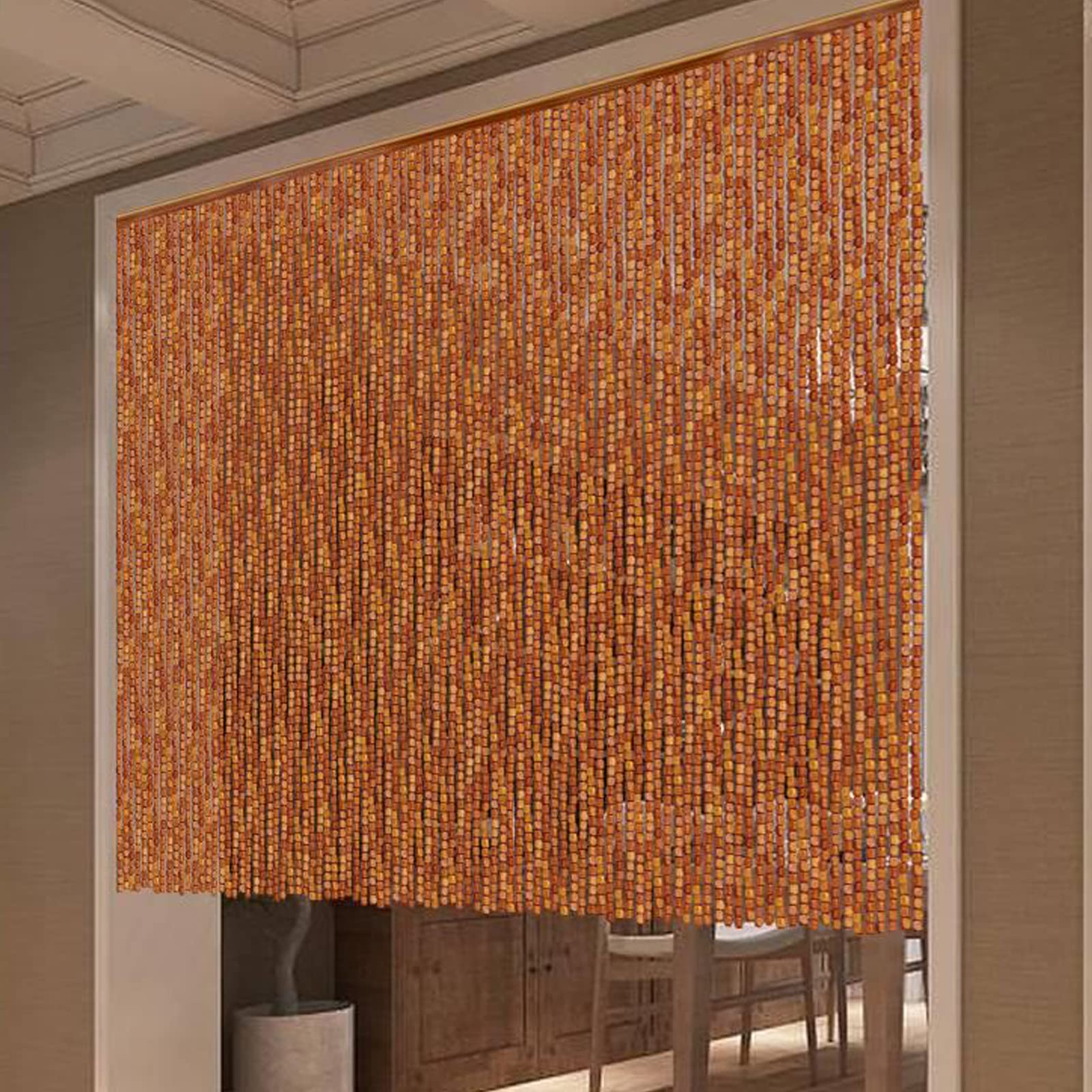 Ręcznie wykonana ścianka działowa z naturalnego drewna i koralików bambusowych, 140 pasm, 140 x 180 cm