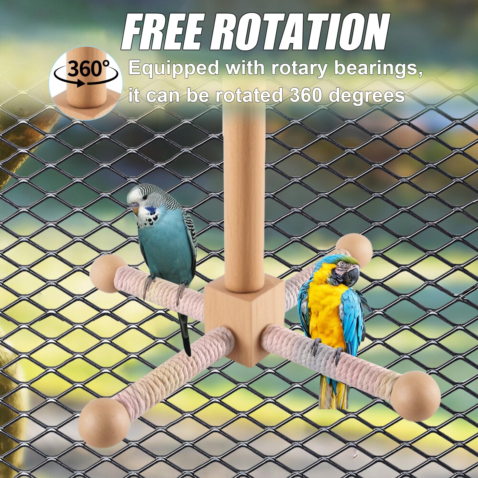 Editbar Wooden Carousel Perches for Budgies Bird Toy 360° Rotating Bird Toy, wood-coloured - Image 4