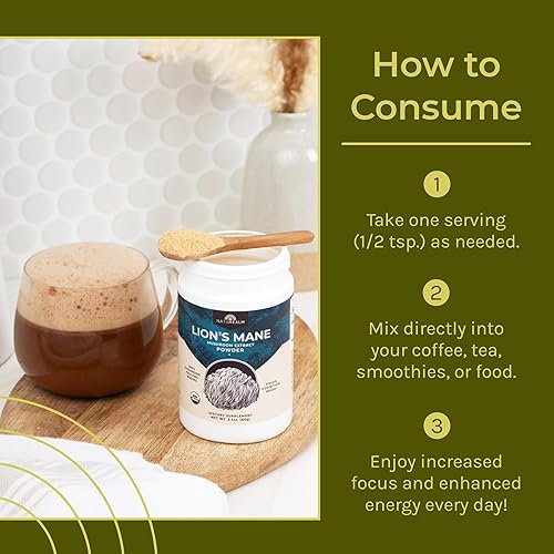 Miniatura 6 de Naturealm - Polvo de melena de león - Superalimento para la salud cerebral apoya la concentración y la salud nerviosa, 2.1 oz, suministro para 60