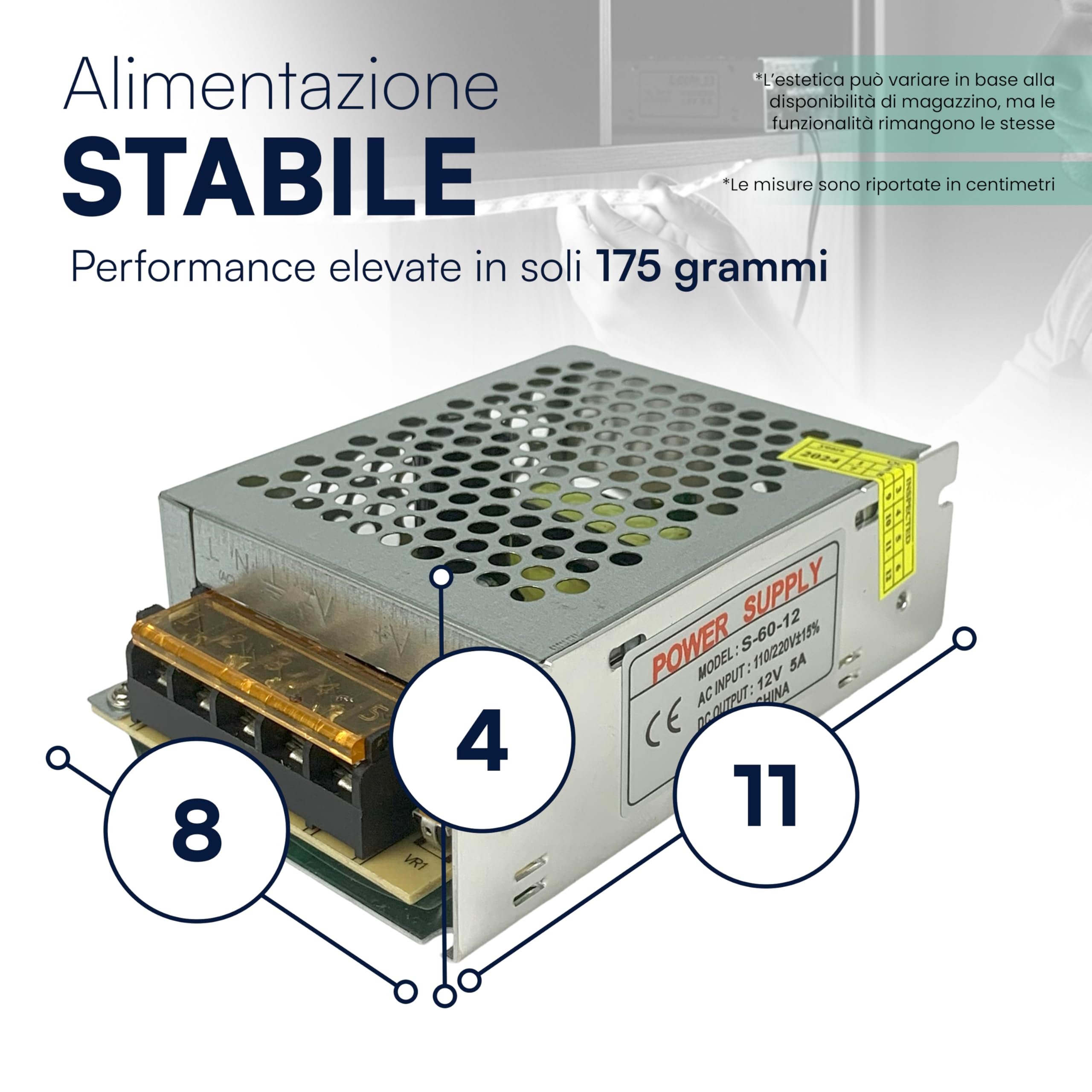 TEMPO DI SALDI Trasformatore 220V 12V 60 W con Corpo in Metallo 11x8x4 cm, Alimentatore 12v 5A Stabilizzato, per Alimentatore Striscia LED, Telecamere a circuito chiuso, Router e altri dispositivi