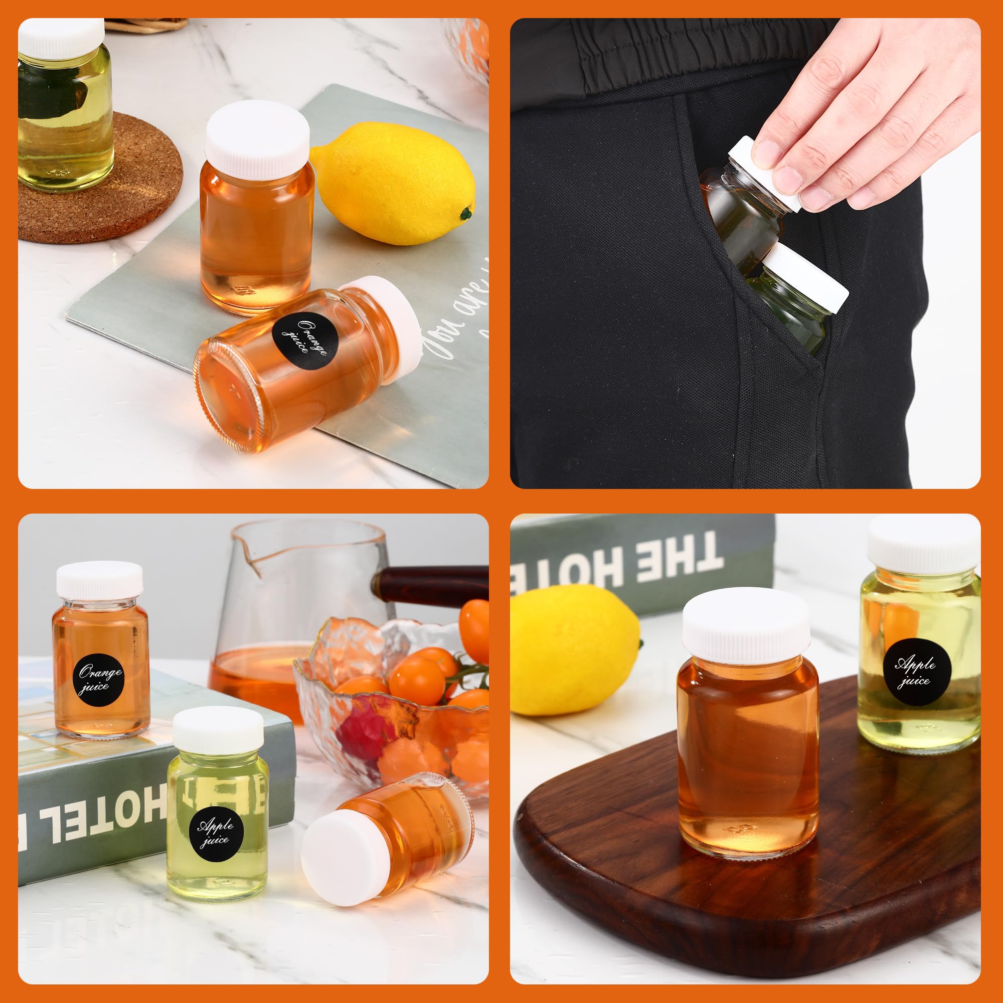 12 sztuk 60 ml butelek do napełniania, z pokrywką wielokrotnego użytku, małe szklane, mini szklane butelki, do soków owocowych, piwa imbirowego, napojów skoncentrowanych, alkoholowych