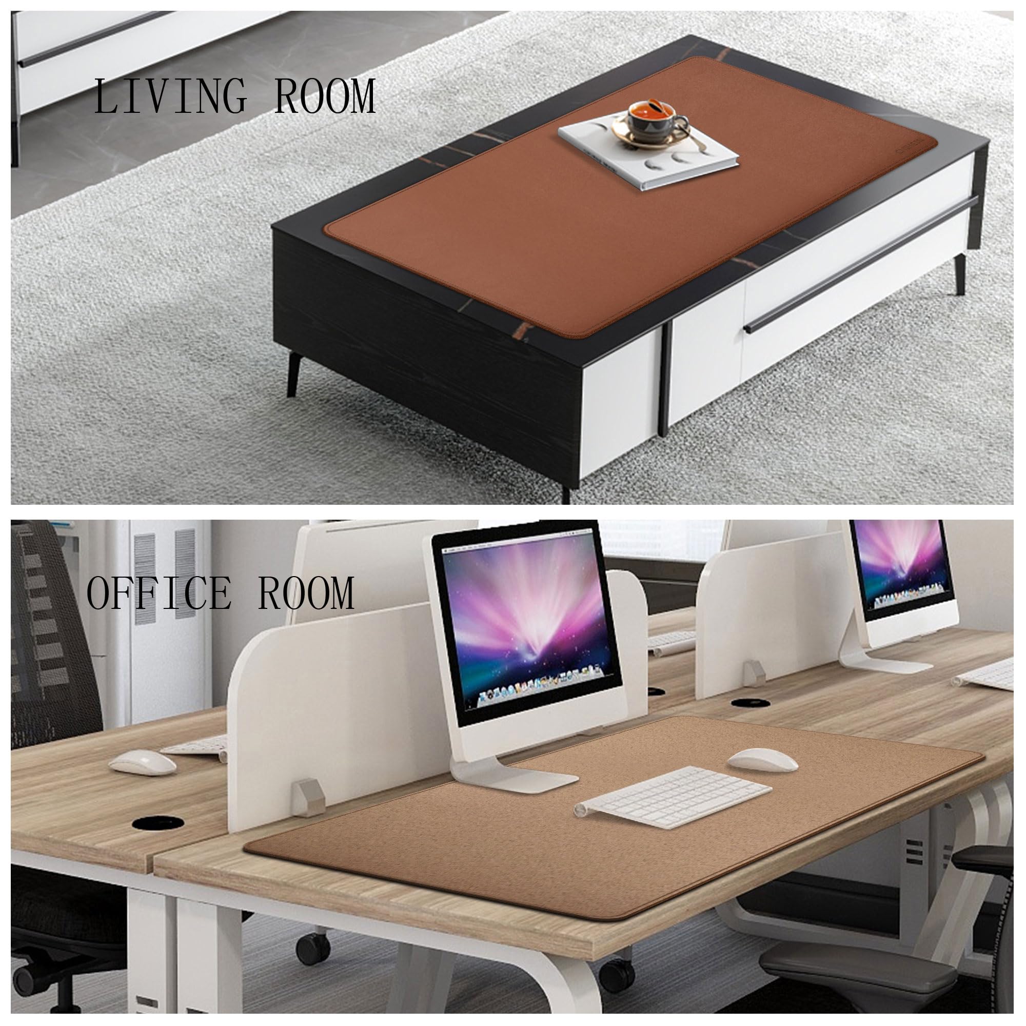 Chihein 100 x 50 cm - En cuir synthétique - Tapis de protection de table pour ordinateur portable - Pour le bureau et le bureau à domicile (marron/liège)