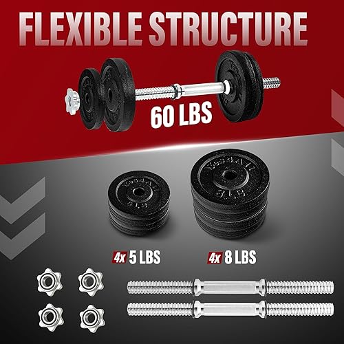 Miniatura 2 de Yes4All Old School Adjustable Dumbbell Set with Weight Plates, Star Lock CollarsConnector, 40lbs to 200lbs Adjustable Weight Plates Set