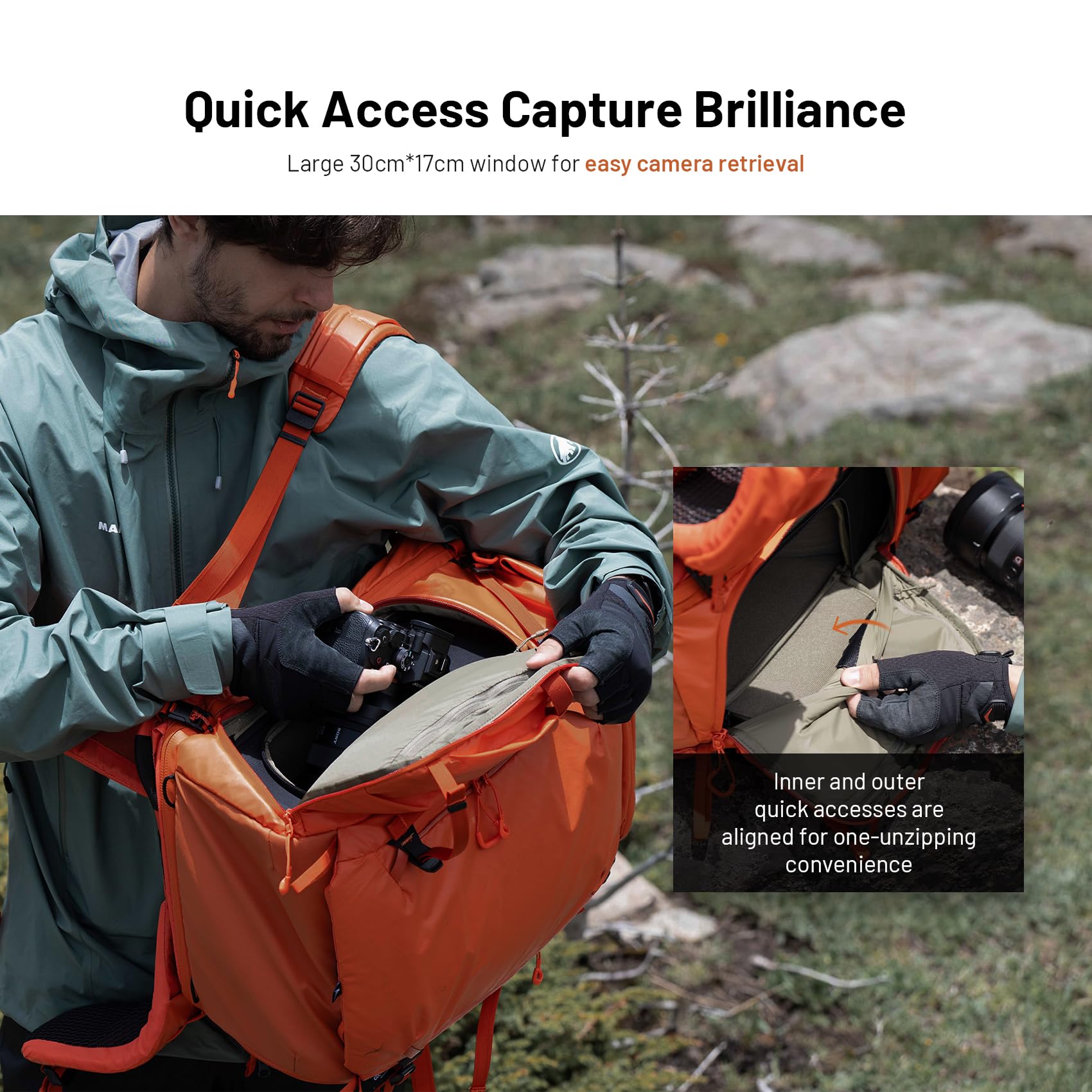 PGYTECH OnePro Flex 30L-50L Zaino + Inserto per Borsa Fotografica, Zaino Fotografico Professionale per a fotocamere/obiettivi DSLR/SLR, Zaino Trekking Viaggio per Fotografo Scomparto Computer