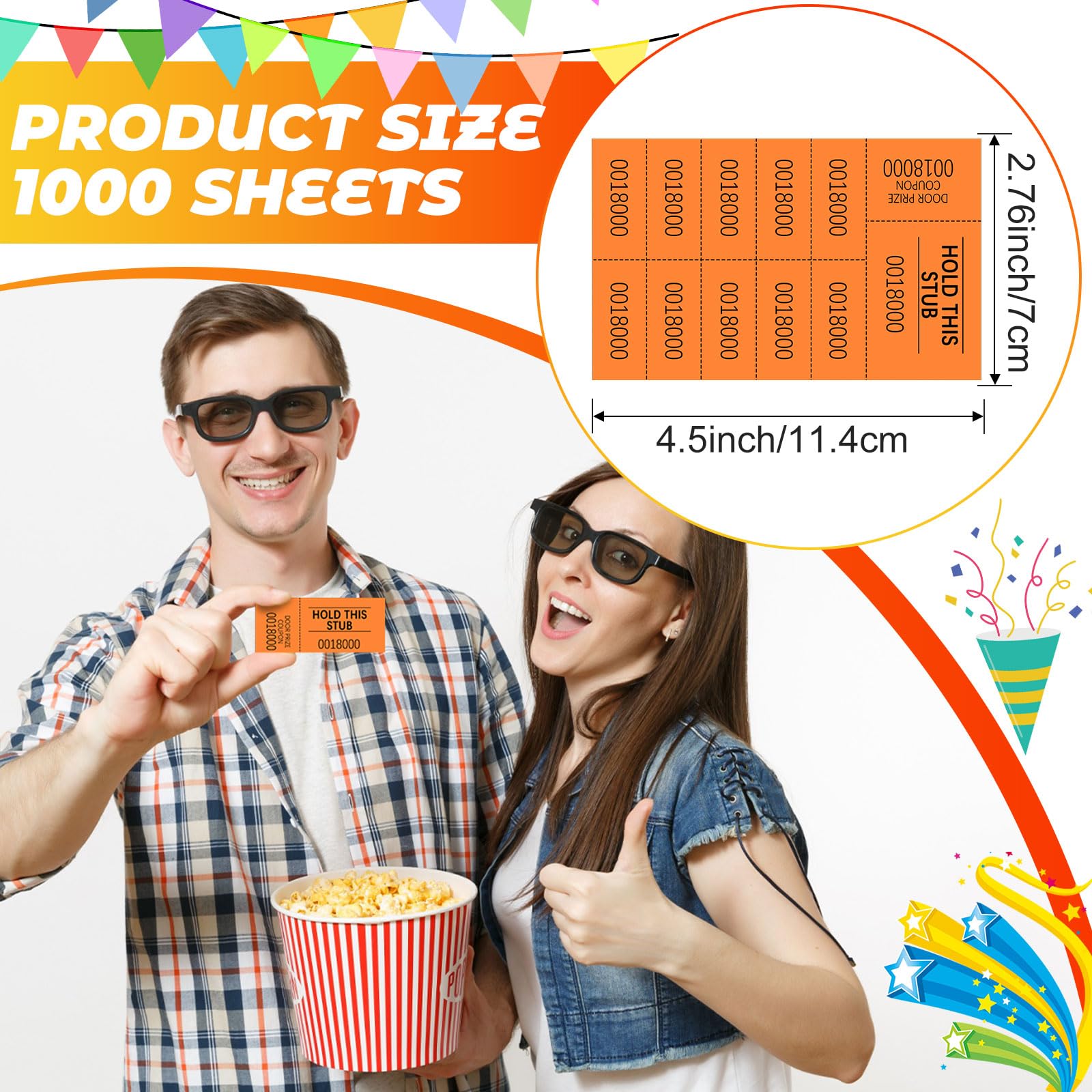 Kosiz 1000 hojas de boletos de rifa con 10 números de oferta por hoja, hojas de boletos de rifa de colores para cesta de subastas chinas, subastas silenciosas, aula, escuela, iglesia, eventos
