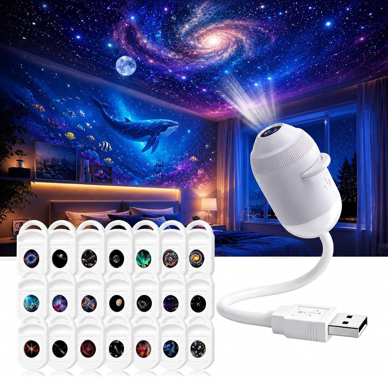 2027 New Galaxy Projector, Ocean Projector, Plug and Play Hd Star Projector, USB‑Powered 360° Adjustable Plug‑and‑Play LED Projection Lamp for Bedroom Ceiling Decor