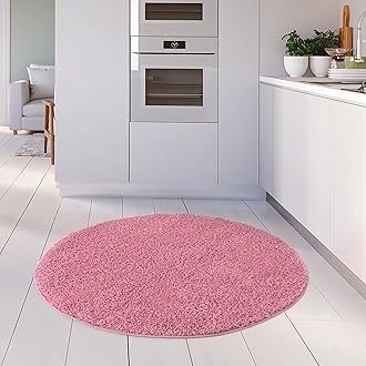 THE RUGS Living Room Rug - Shaggy Soft And Elegant Carpets For The Bedrooms And Kitchen, Easy To Clean, Many Different Sizes (120 cm Round, Pink)