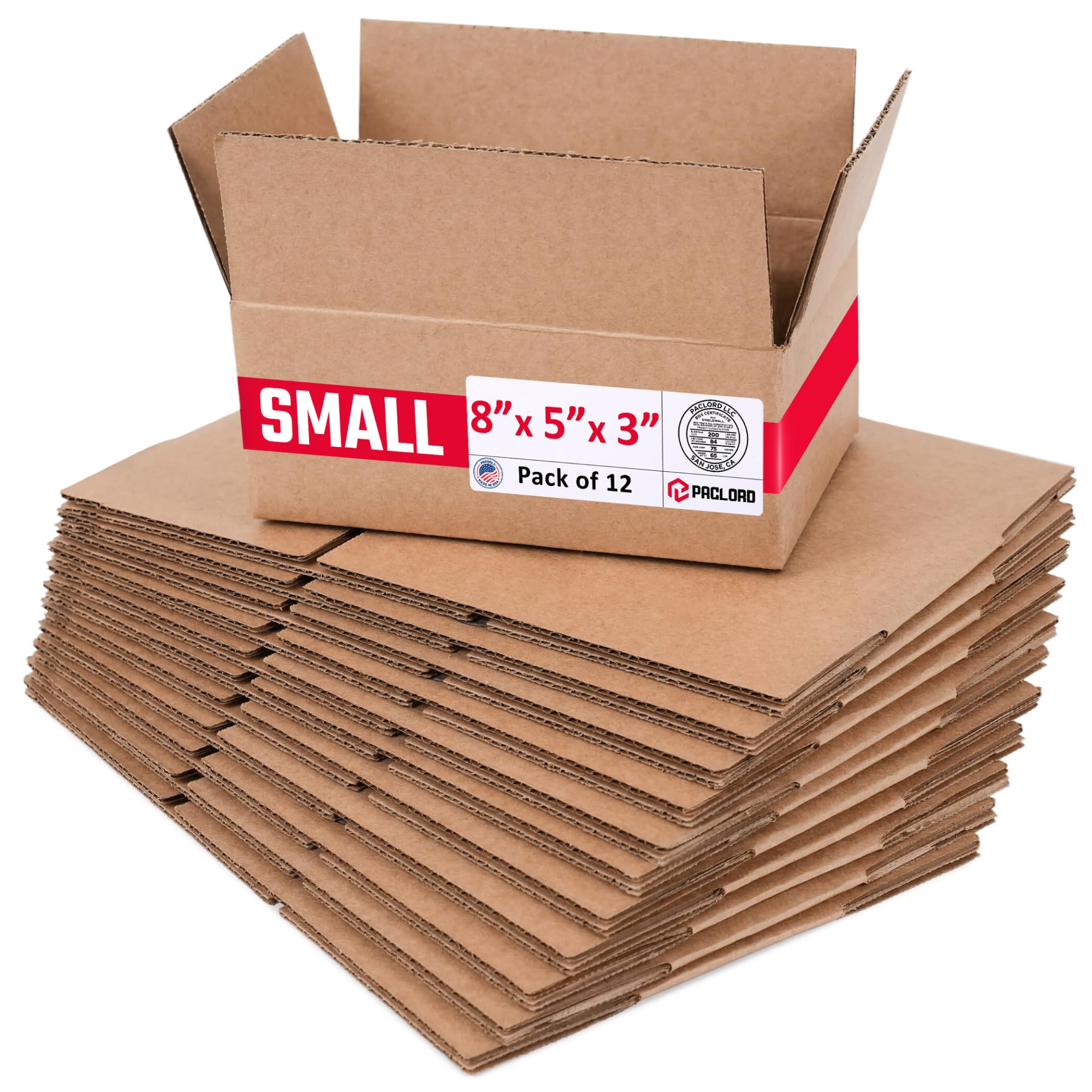 Small Cardboard Boxes 8"L x 5"W x 3"H (Pack of 12) - USA-Made Packing Boxes for Moving, Shipping, or Storage - USPS, UPS, FedEx Approved - Professional Packing Supplies for Moving | USA-Made Packing Boxes for Moving, Shipping, or Storage - USPS, UPS, FedEx Approved - Professional Packing Supplies