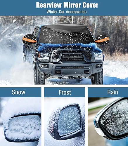 Vista 20 de YeewayVeh Cubierta para parabrisas de camión para hielo y nieve, cubierta gruesa de tela Oxford 650D, cubierta protectora de escarcha con espejo