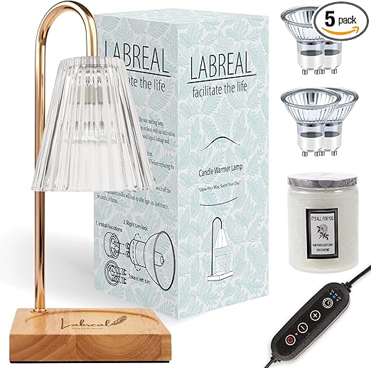Candle Warmer Lamp with Timer & Dimmer with 4 Bulbs and 1 Scented Candle - New Elegant Home Bedroom Decor, Aromatherapy Candle Light, House Warming Mothers Day Gifts Candle Lamp Warmer for Jar Candles