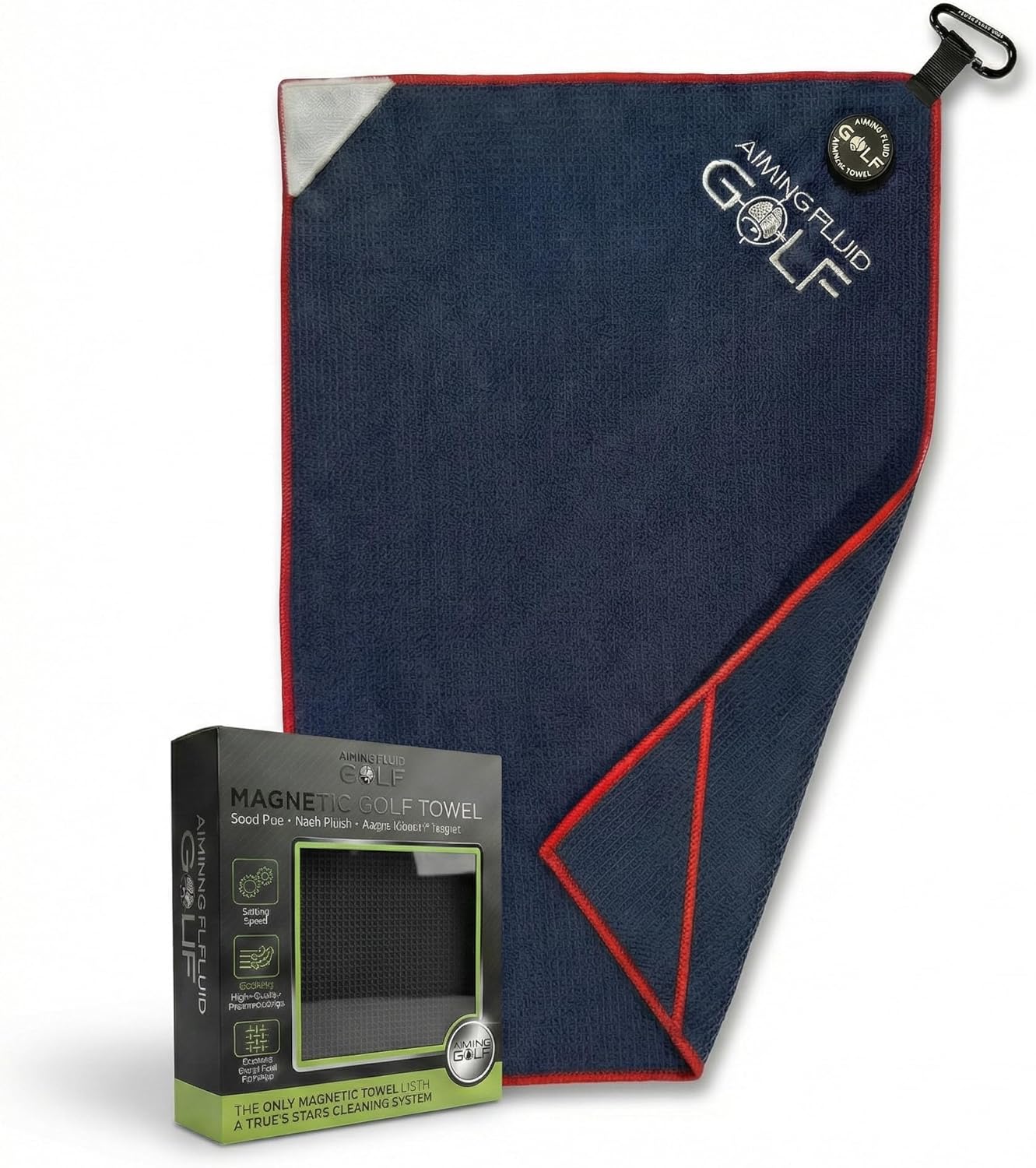 Magnetic Golf Towel - 3-Stage Cleaning System, Microfiber Rag, Strong Magnet for Golfcart Bags or Landing Pads, for Men & Women Golfers, Golfing Accessories (Blue, 16" x 24" Stubby)