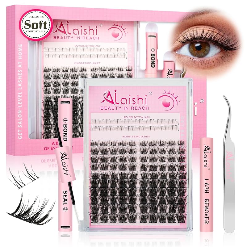 Kit de Cílios Postiços em Tufos AILAISHI D-Curl 5–16 mm com 124 Unidades, Cola, Selante, Removedor e Pinça