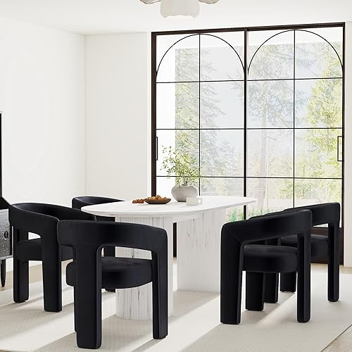 Miniatura 12 de Sillas de Comedor Modernas Tipo Barril Juego de 8, Sillas Laterales de Acento Tapizadas en Terciopelo con Brazos Cómodas Sillas de Tocador de