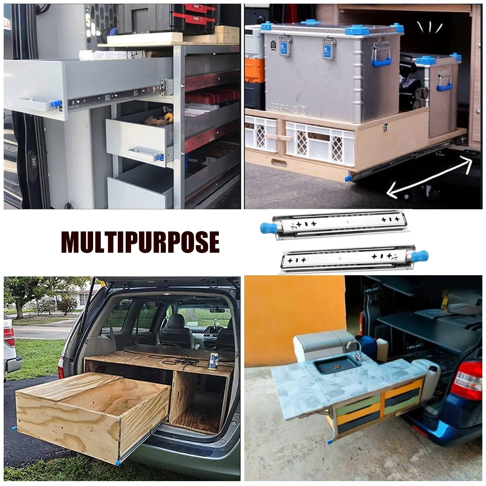 12", 26", 60", prowadnice szuflad z metalu, prowadnica teleskopowa, zamykane prowadnice szuflad, 3-krotne pełne wysuwanie, zamiennik do szafek (500 mm)