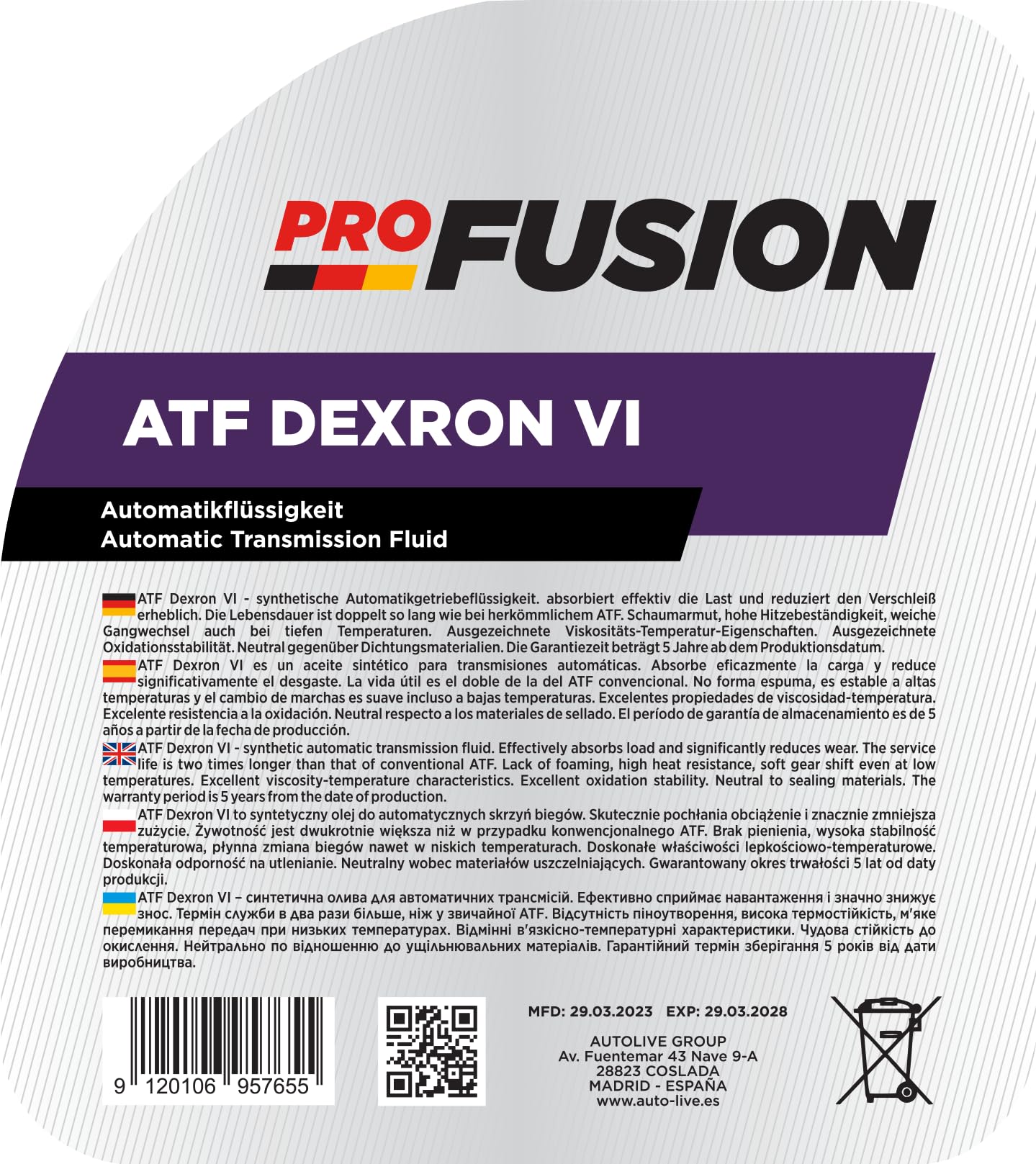 ProFusion Aceites de Transmisión Automática ATF Dexron VI Sintético 5L