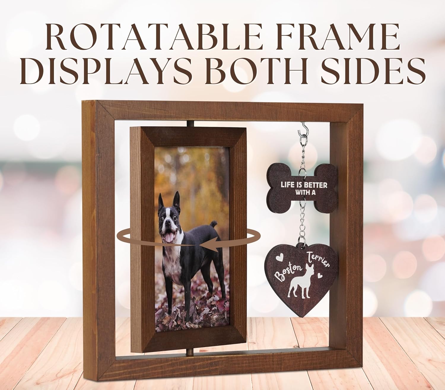 InnoBeta Boston Terrier Gifts, Rotating Picture Frame, 4x6 Double-Sided Display Photo Frame, Life is Better with A Boston Terrier