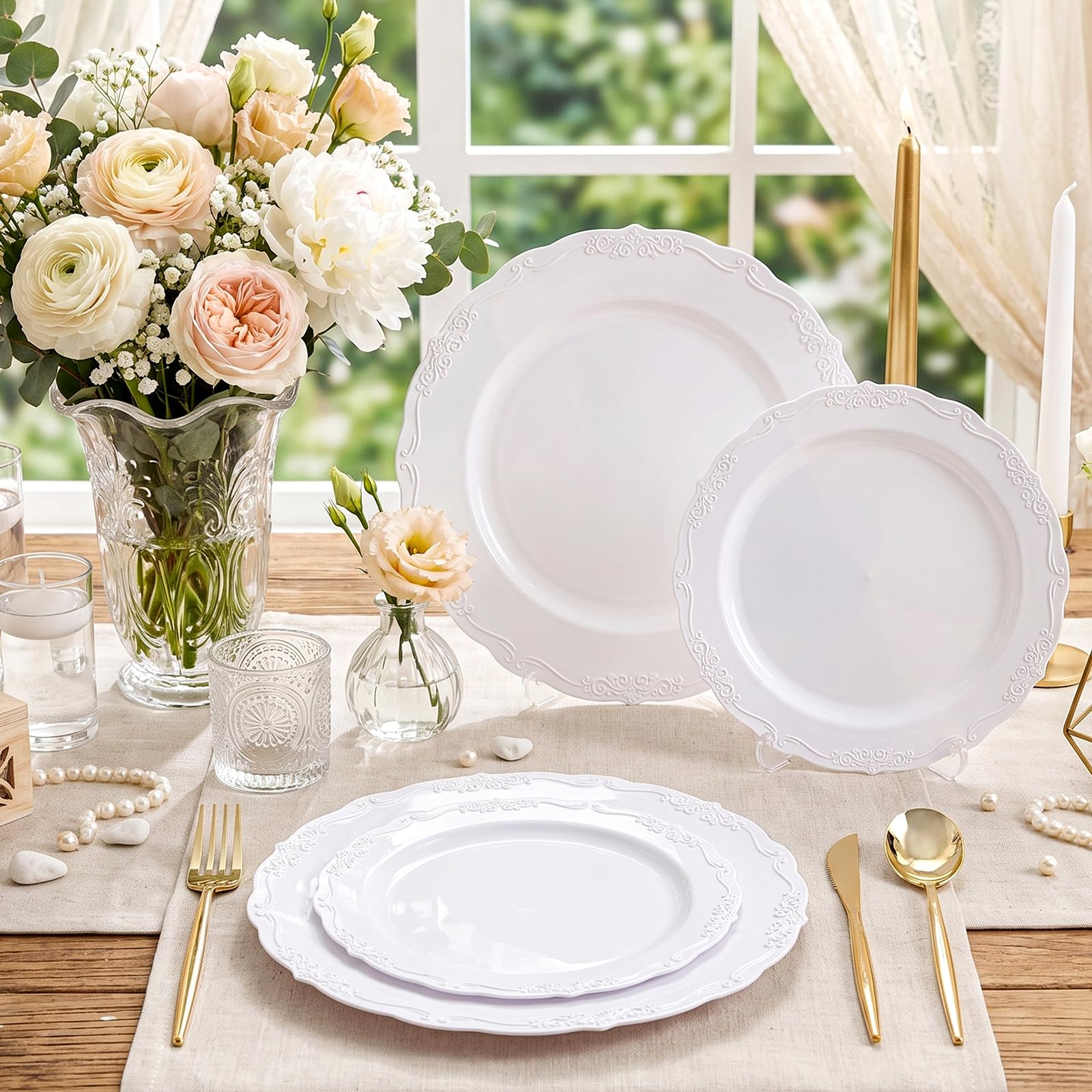 White Disposable Plates - 100 Pack for Parties -7
