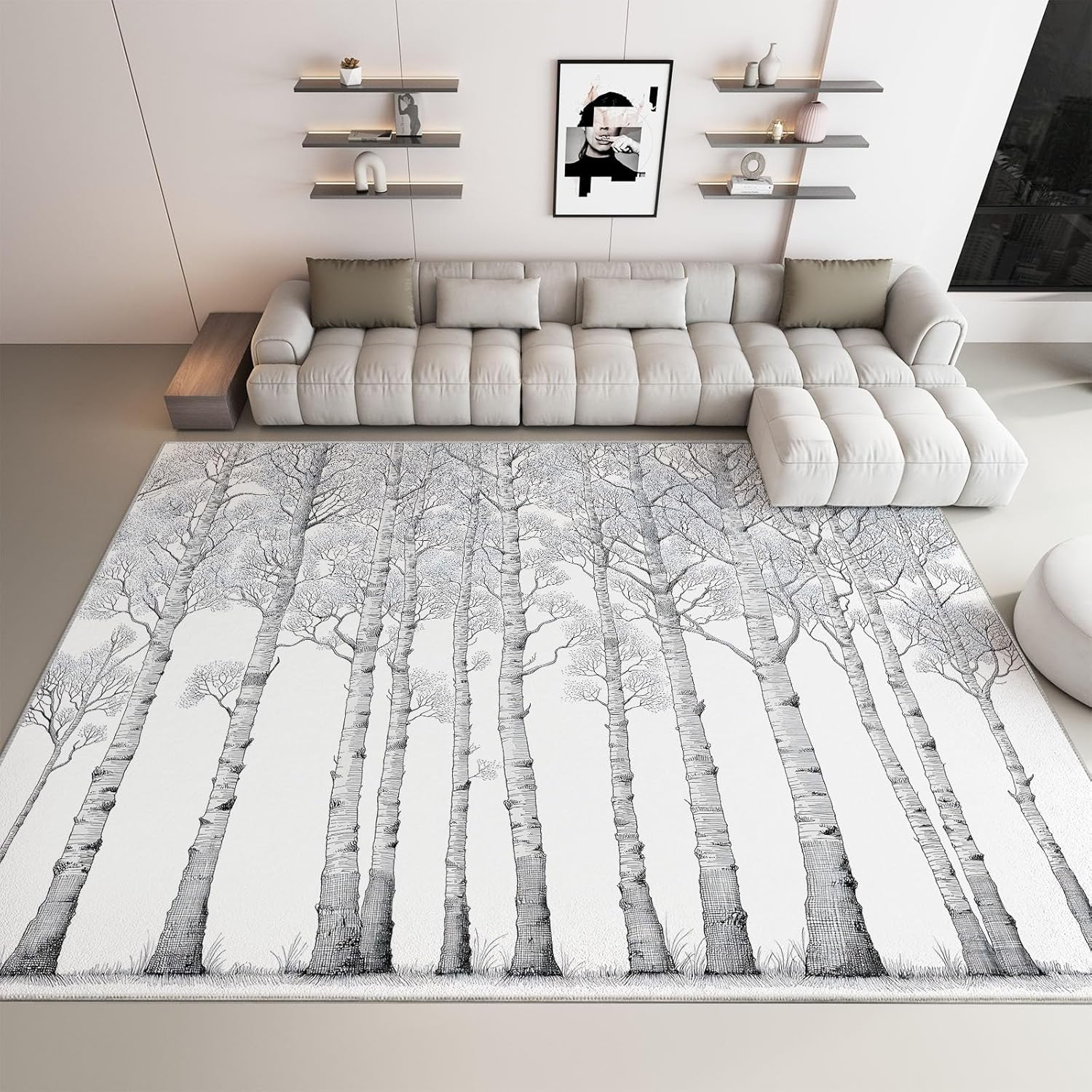Astronomy Art Star Moon Area Rug 4 x 5 ft, Machine Washable Non-Slip Carpet - Stain-Resistant Non-Shedding Low-Pile Rug - Soft Faux Wool Black Carpet for Living Room Bedroom Decor