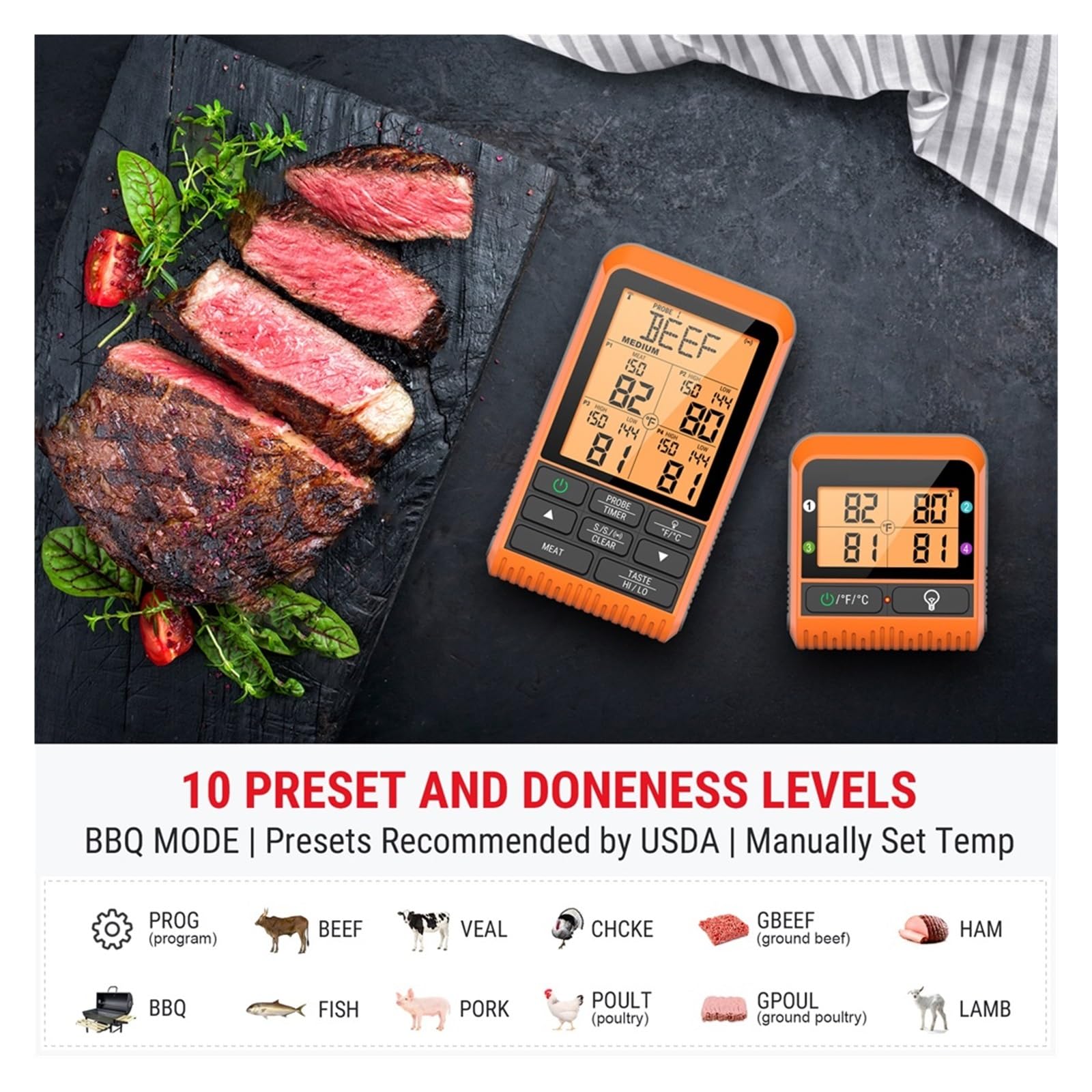 300M Wireless 4 Sonde Retroilluminazione Con Timer Barbecue Grill Forno Cucina Cottura Termometro Carne Preciso Veloce Monitoraggio In Tempo Reale