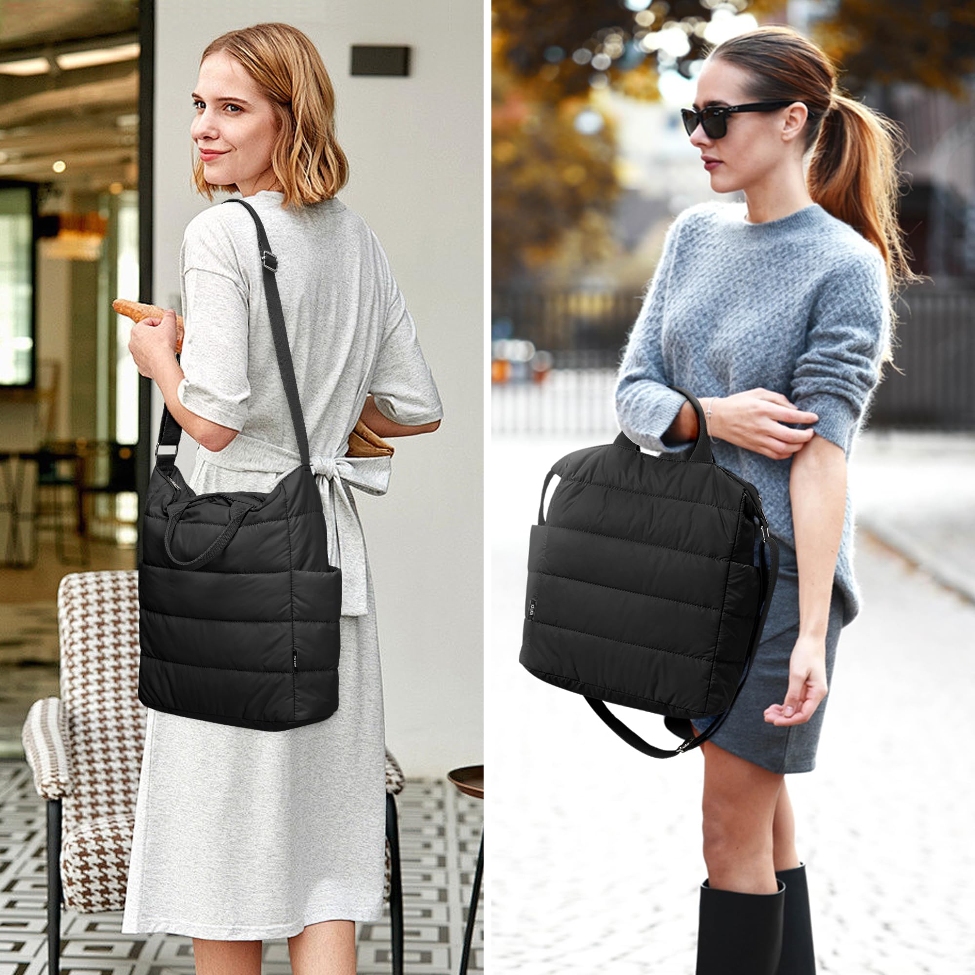 KALIDI Pikowana torba na ramię, puffer hobo, torba na laptopa, odporna na zachlapanie, crossbody, zamek błyskawiczny, torba na ramię, duża, na co dzień, do pracy, na co dzień, damska