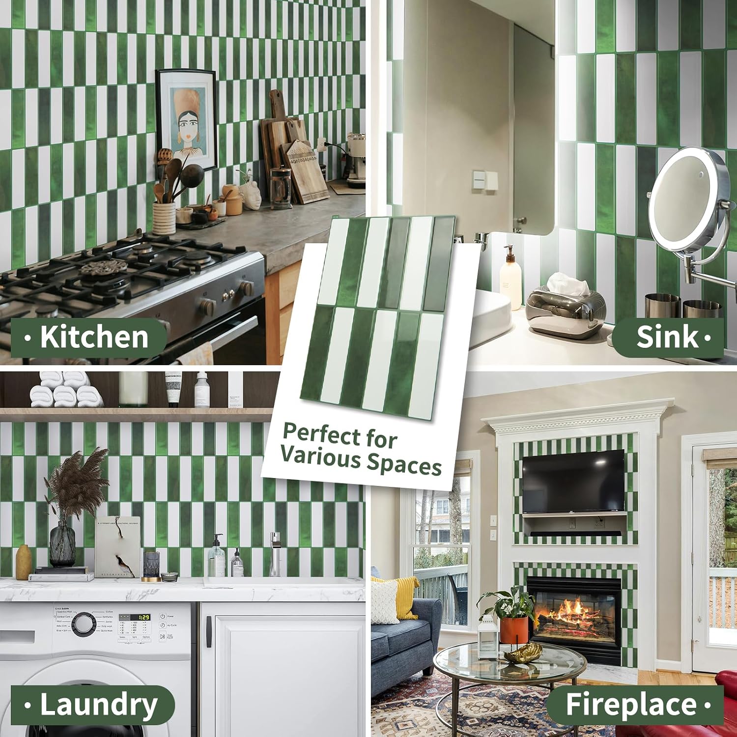 LONGKING Grass Green Thickened Peel and Stick Backsplash Tiles, 10-Sheet | Peel and stick backsplash, self-adhesive wall tile, Grass Green, thickened, waterproof, kitchen bathroom wall, 10-sheet