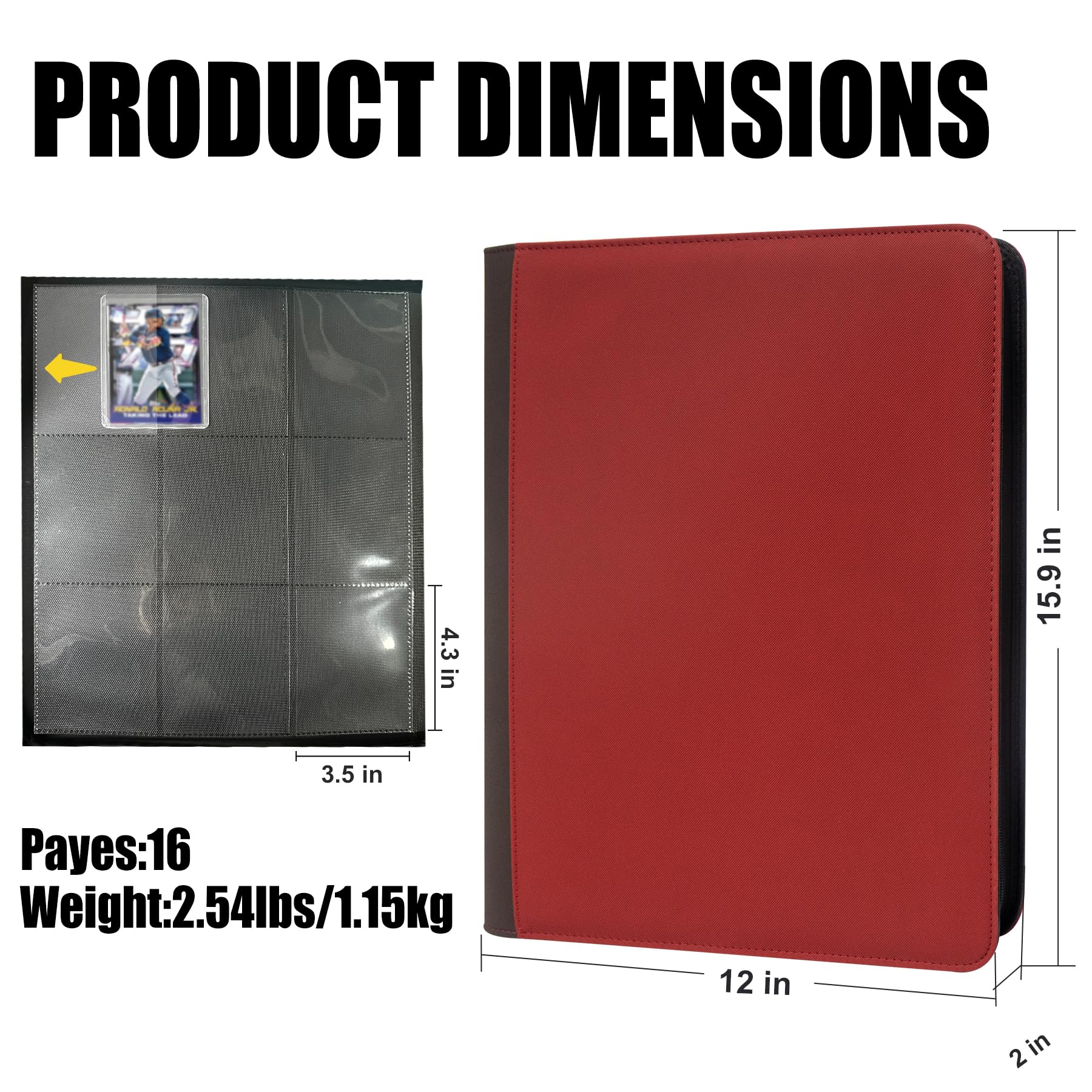 9 Pocket Toploader Binder, Holds 288 Toploaders, Premium PU Leather Ringless Card Album for 3"×4" Top Loaders, MTG, TCG, Game & Sports Cards,red