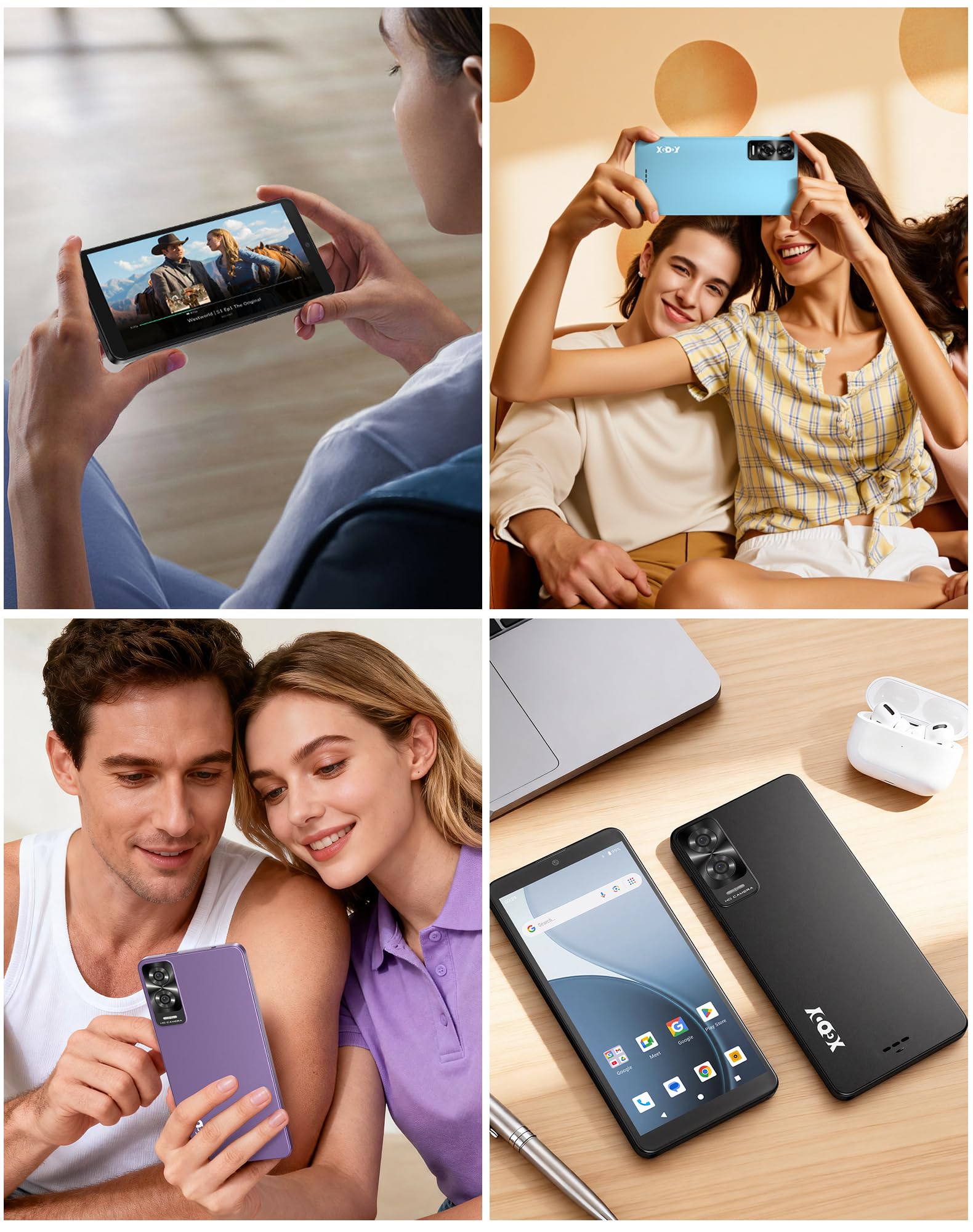 XGODY X33 Smartphone Ohne Vertrag, 6 Zoll 4G Dual SIM Günstig Handy, Octa-Core, Android 15 Go, 3GB+32GB/128GB Erweiterbar, 8MP+5MP Kamera, Face ID, GPS, Blau