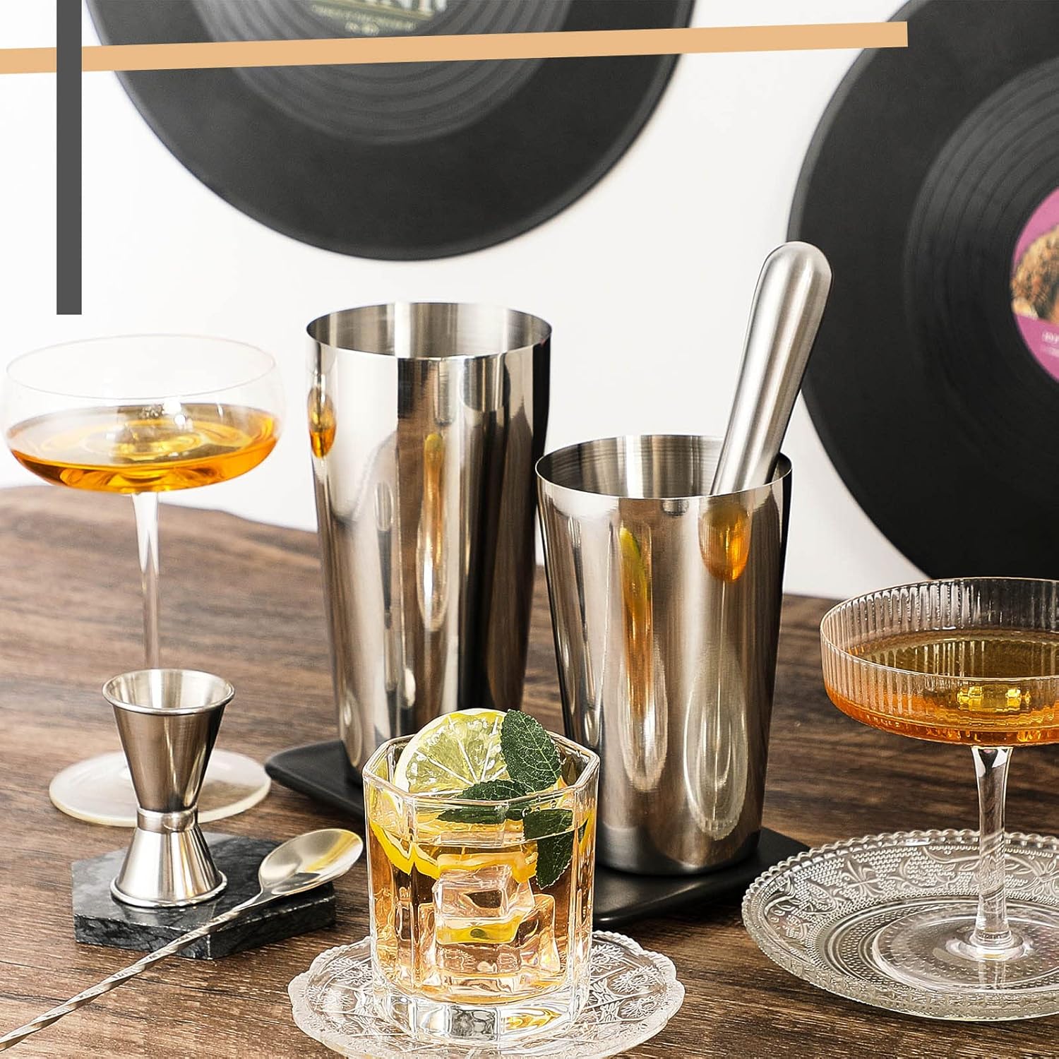 Tessco for You Cocktail Shaker Set, 16 Pcs Stainless Steel Bar Set Including Boston Shaker, Muddler, Double Measuring Jigger, Mixing Spoon, Accessories for Home Bar, Gift for Beginner, Christmas - Image 6