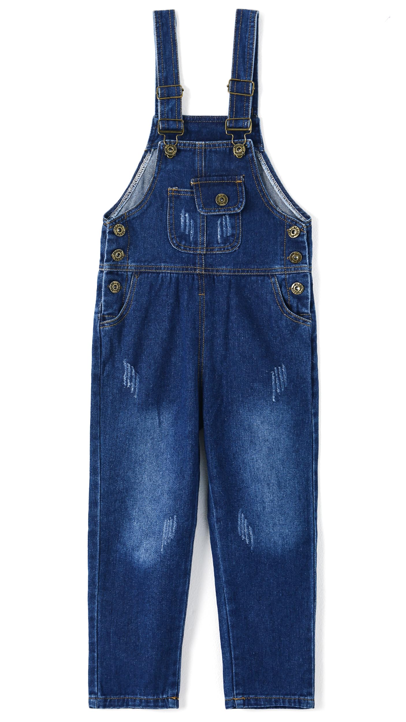 KIDSCOOL SPACE Baby Little Snap Leg/Crotch Mettal Buttons Reipped Denim Overalls