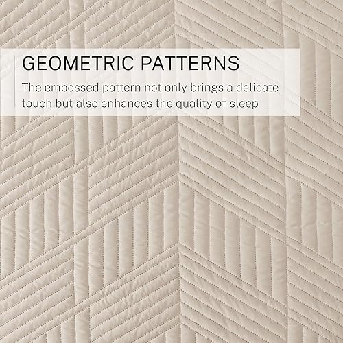 Miniatura 5 de Exclusivo Mezcla Juego de ropa de cama ultrasónica tamaño King, cubrecama ligero beige Brich suave y moderno juego de colcha geométrica para todas