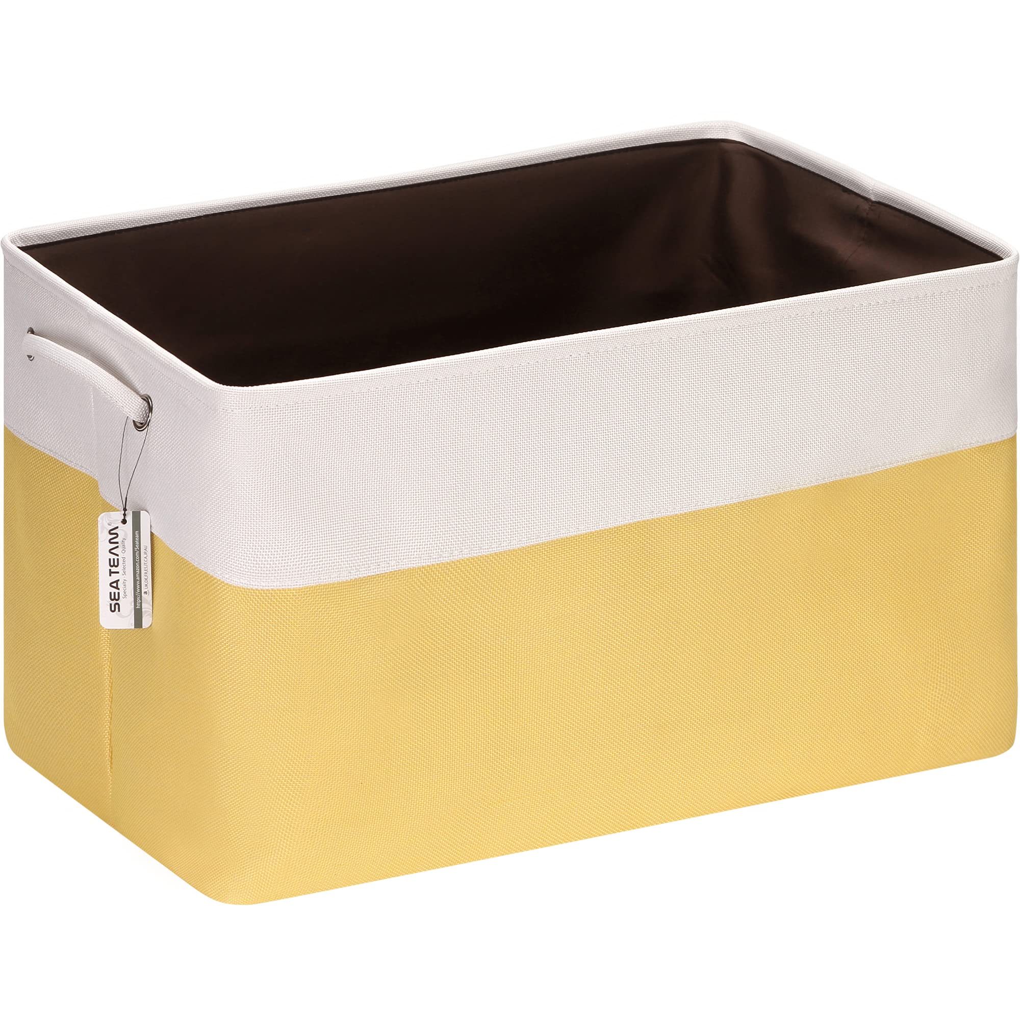 sea team 3-pack extra large storage basket set, trunk organizer, clothes toys bin, 22 x 15 x 13 inches, rectangular canvas fabric collapsible shelf box with handles for kids room (yellow/white)