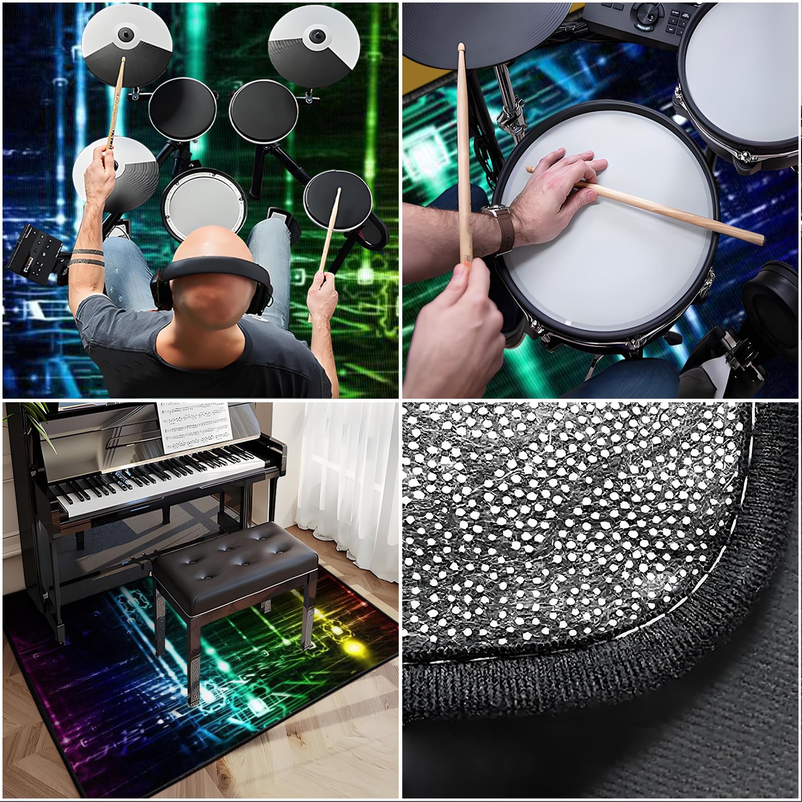 Elektrisches Schlagzeug Teppich 160 x 120 cm Professionelles Schallschutz Trommelmatte, Drum Teppich, Music Carpet Innen und Außen, Trommelteppich für Studio, Wohnung