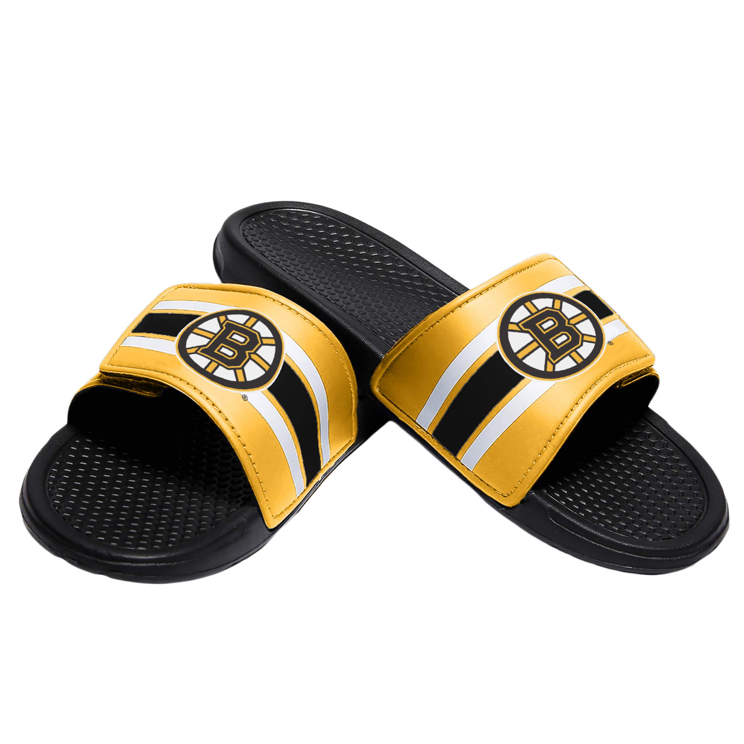 FOCO Boston Bruins NHL Mens Stripe Legacy Sport Slide - M