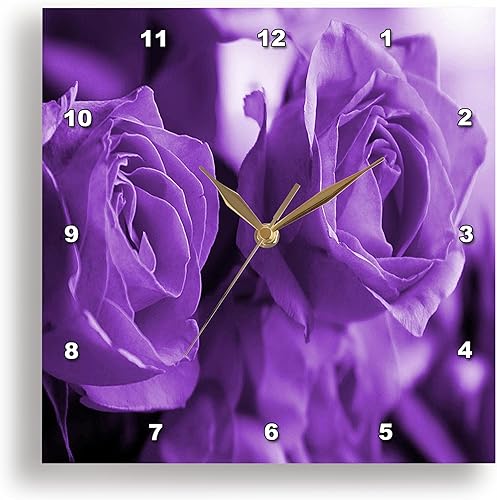 3dRose DPP_6917_3 Reloj de pared con tres rosas moradas polvorientas, 15 x 15 pulgadas