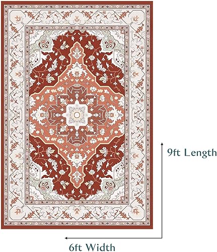 Miniatura 2 de HOMFINE Alfombra de área de 6 x 9 pulgadas, suave, lavable con respaldo antideslizante, patrón floral de plantas naranjas, alfombra vintage para