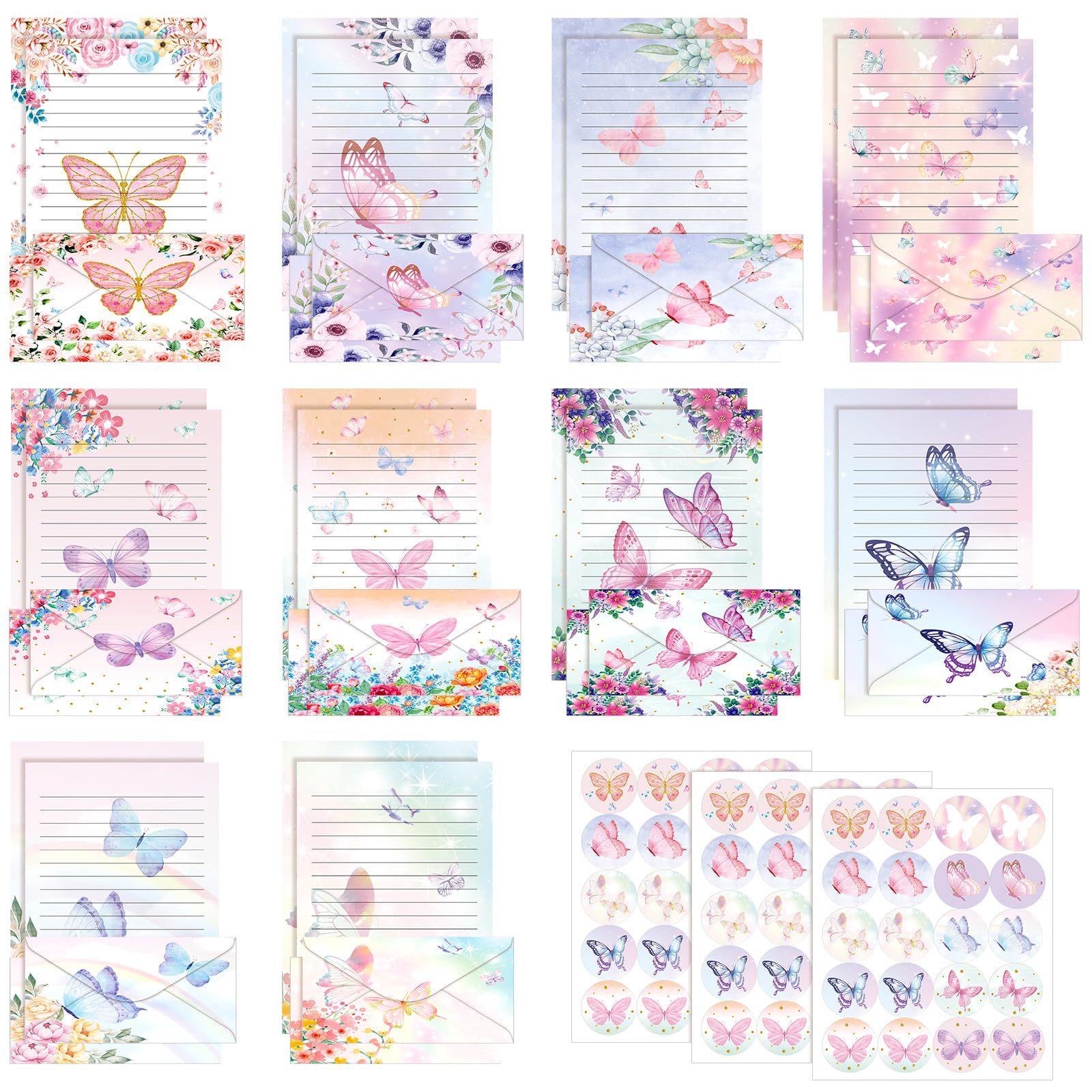 TaoBary 160 Pcs Watercolor Butterfly Stationery Paper and Envelopes Set